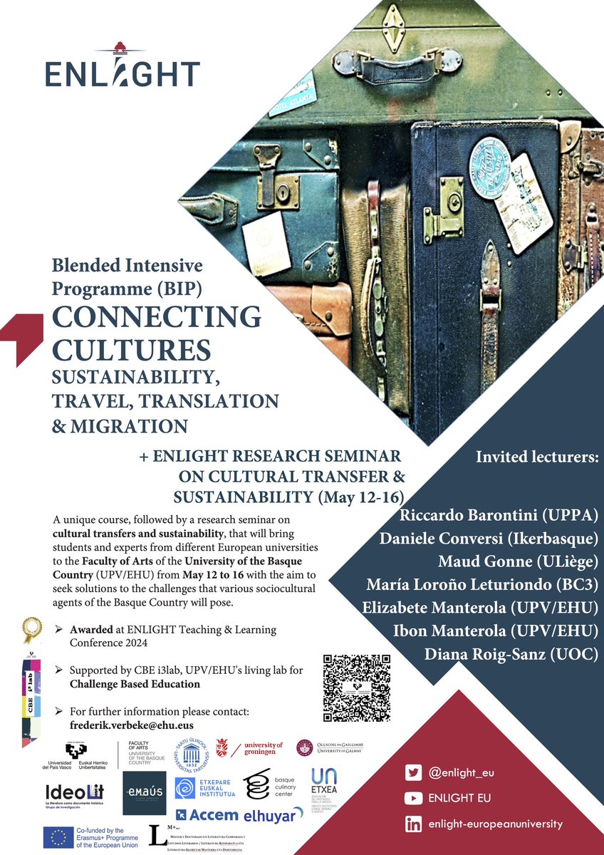 fredverbeke's tweet photo. The ENLIGHT BIP Connecting Cultures students have discovered their external partners and exciting challenges for our on-site week starting May 12 at @Letrak_EHU. More than 30 students from 9 universities will come together to connect, collaborate, and innovate! #BasqueCountry https://t.co/YYqoXBlb32
