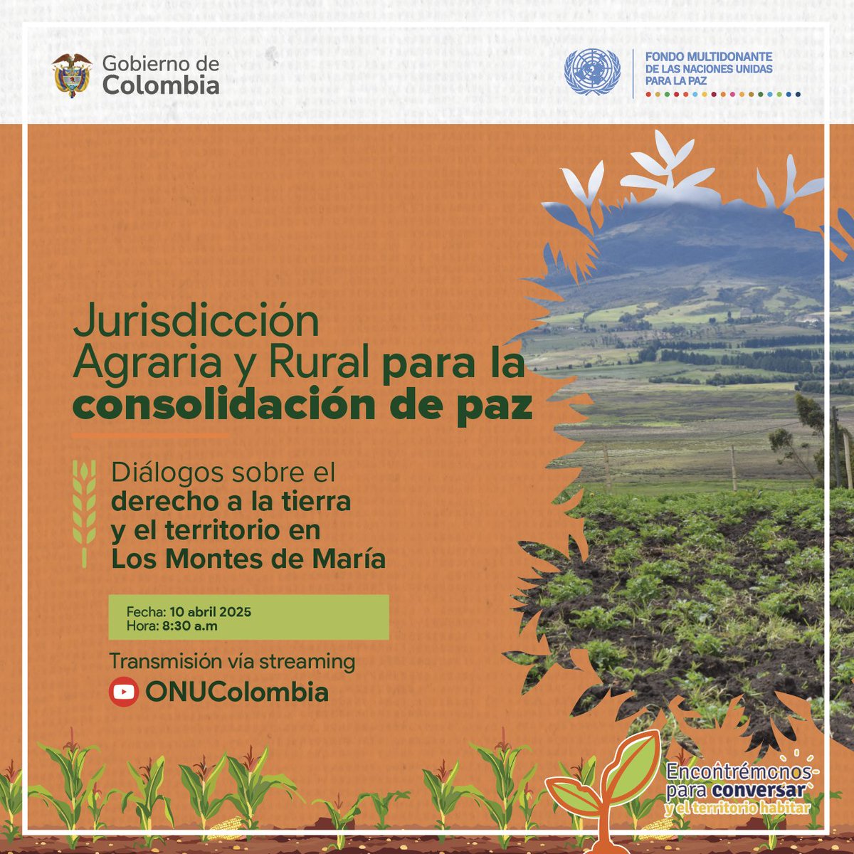 FAO_Colombia's tweet photo. #FAOTeInforma
📢 En Cartagena arranca la ruta de diálogos por la tierra y la justicia.
Sé parte de esta conversación sobre el futuro de la Jurisdicción Agraria y Rural 🧑🏽⚖️🌱
📍 Montes de María | 📺 Vía streaming
🔗 https://t.co/wCpksXx2mY
#DiálogosporlaTierra #SomosdelaTierra https://t.co/71uu4sijZS