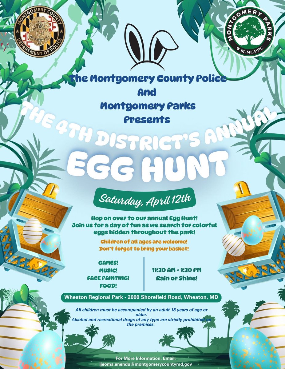Hop into the fun with <a href="/mcpnews/">Montgomery County Department of Police</a> at their annual Egg Hunt! Enjoy a day full of excitement, springtime cheer, and family-friendly activities! 🐣🌸