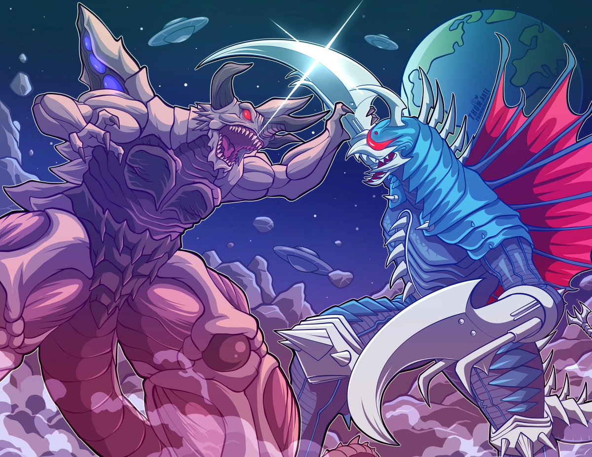 thomdotartz's tweet photo. Bagan vs. Gigan ! #godzilla #kaiju #fanart https://t.co/mcgvgHxCrD