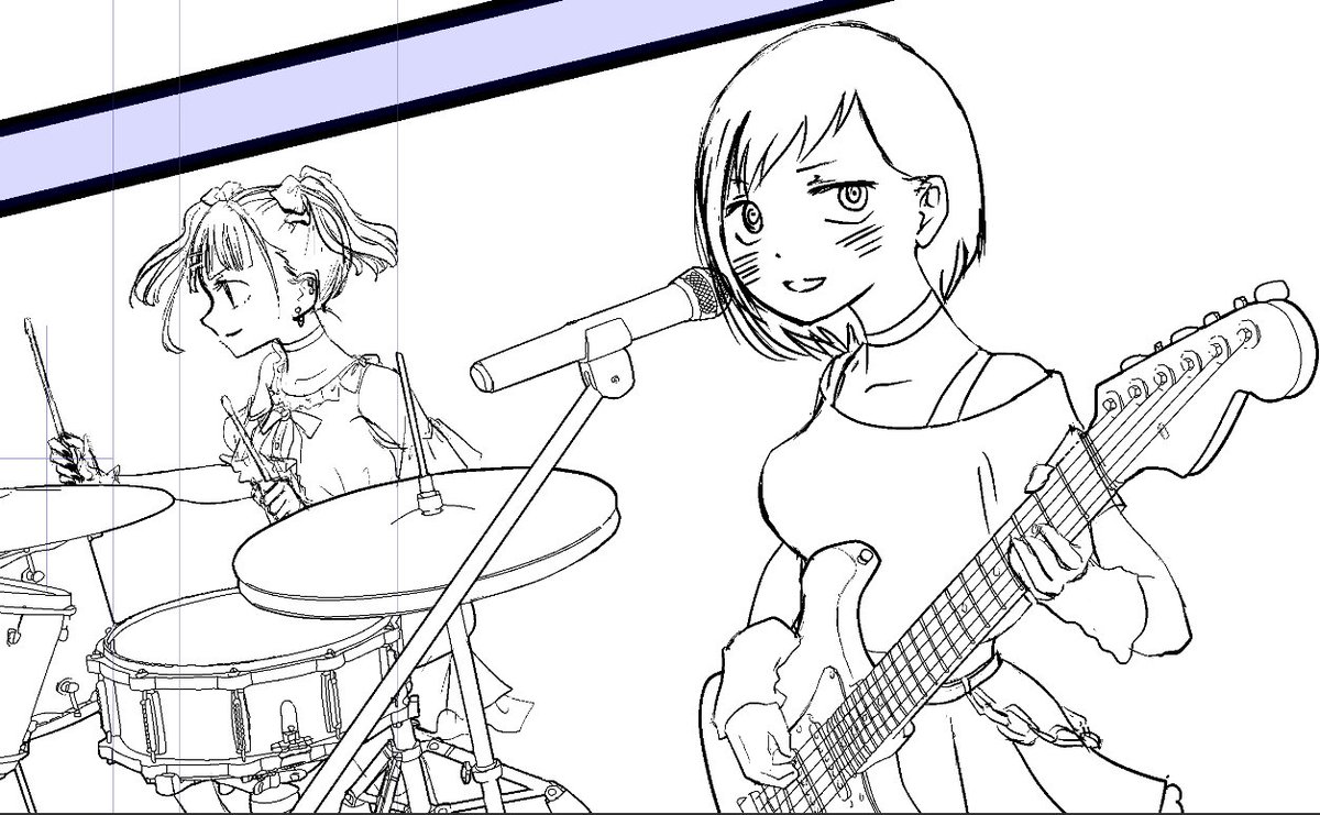 PCの方で描く練習中…iPadとペンの設定を変えないとうまく描けない感じで手こずってます…早く慣れたいイー😂でもありがたいLT変換✨お陰様で楽器の素材がそのまま線画に!😍 #僕ヤバ #僕ヤバファンアート 