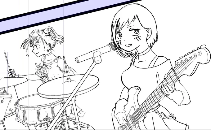 PCの方で描く練習中…iPadとペンの設定を変えないとうまく描けない感じで手こずってます…早く慣れたいイー😂でもありがたいLT変換✨お陰様で楽器の素材がそのまま線画に!😍 #僕ヤバ #僕ヤバファンアート 
