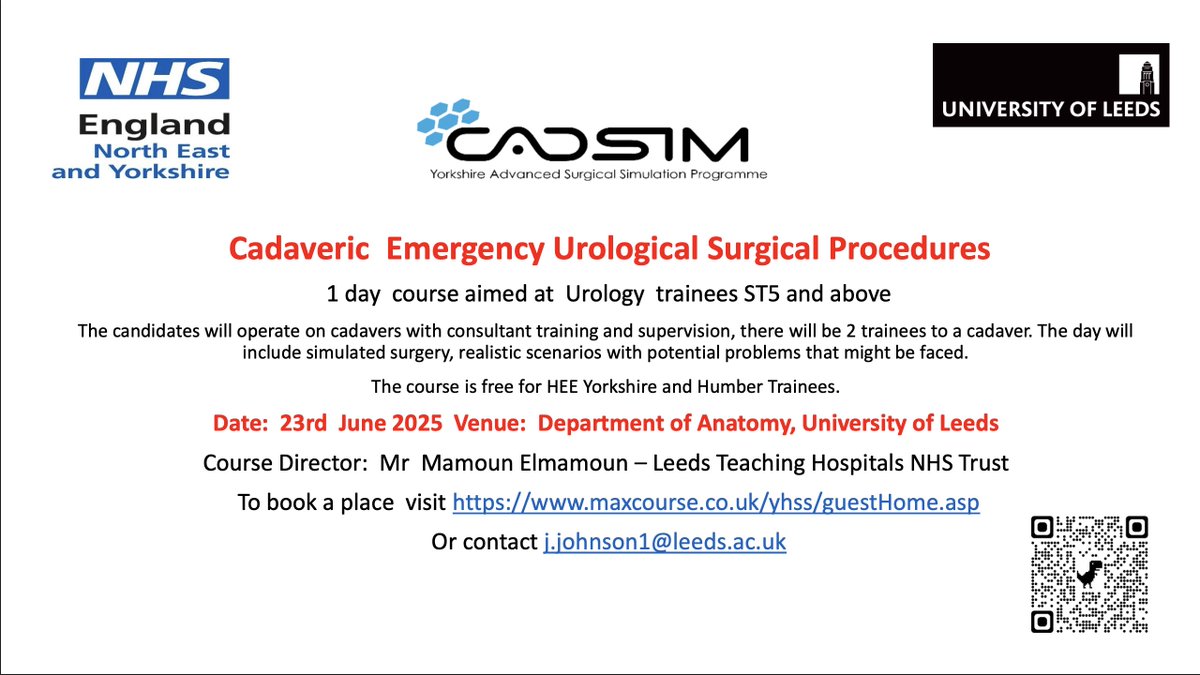 CADSIM (@cadsimleeds) on Twitter photo ๐จ Last few places available!
Join us for the Cadaveric Emergency Urological Surgical Procedures courseโa hands-on, 1-day training for ST5+ urology trainees.
๐น Consultant-led supervision
๐น 2 trainees per cadaver
Don't miss outโsecure your spot now! <a href="/BSoT_UK/">BSoT</a> <a href="/BAUSurology/">BAUS</a> <a href="/Uroweb/">European Association of Urology (EAU)</a> ๐จ Last few places available!
Join us for the Cadaveric Emergency Urological Surgical Procedures courseโa hands-on, 1-day training for ST5+ urology trainees.
๐น Consultant-led supervision
๐น 2 trainees per cadaver
Don't miss outโsecure your spot now! <a href="/BSoT_UK/">BSoT</a> <a href="/BAUSurology/">BAUS</a> <a href="/Uroweb/">European Association of Urology (EAU)</a>