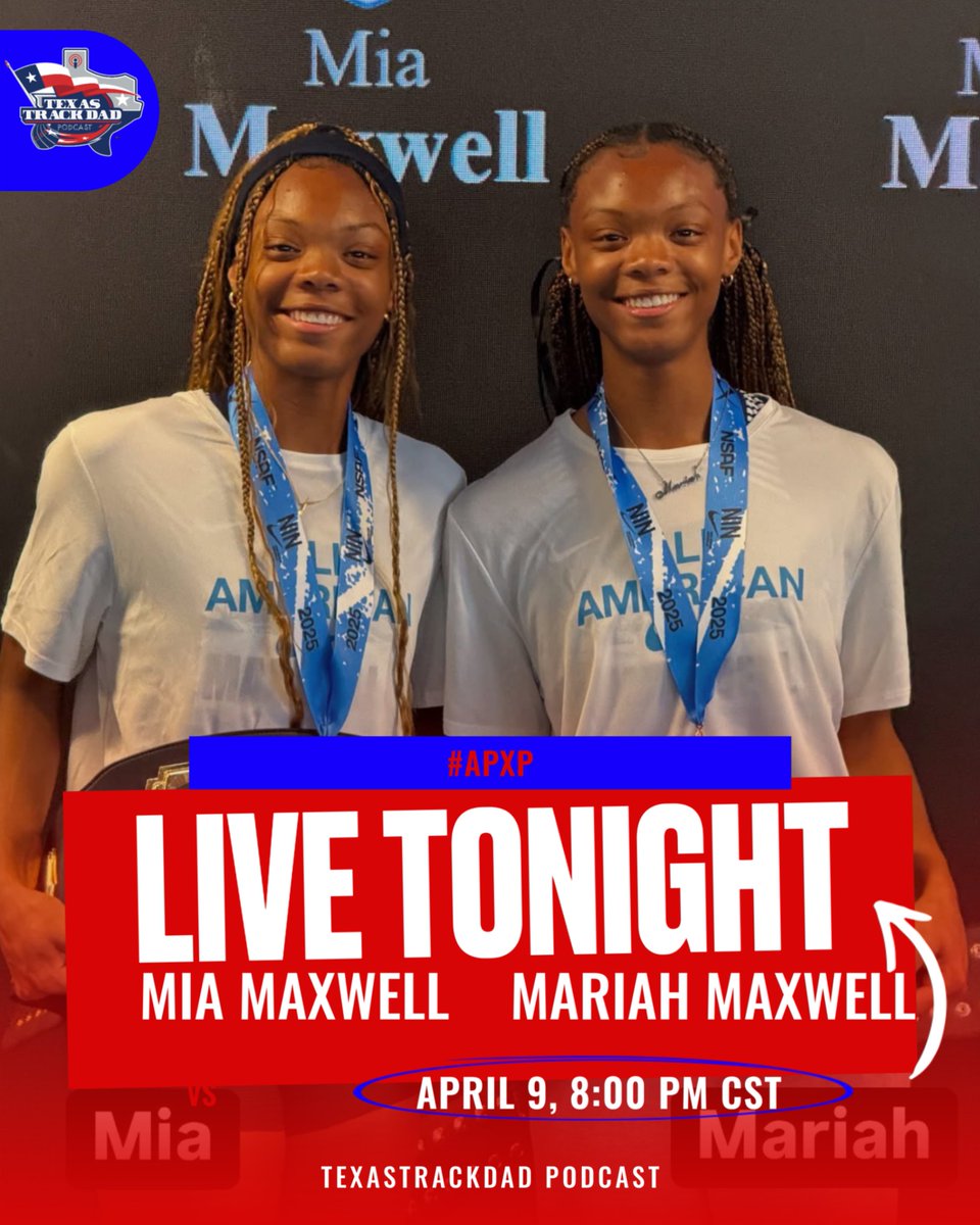 Vance Johnson-TexasTrackDad Podcast ๐ (@texastrackdad) on Twitter photo Live Tonight 8pm cst Mia Maxwell @miasmaxwell Mariah Maxwell <a href="/mmaxwell21/">Mike Maxwell</a> <a href="/I_Coach_Speed/">Danny McCray OLY</a> <a href="/EliteTexasTrac1/">Elite Texas Track & Field</a> @elite_texas_track Live Tonight 8pm cst Mia Maxwell @miasmaxwell Mariah Maxwell <a href="/mmaxwell21/">Mike Maxwell</a> <a href="/I_Coach_Speed/">Danny McCray OLY</a> <a href="/EliteTexasTrac1/">Elite Texas Track & Field</a> @elite_texas_track