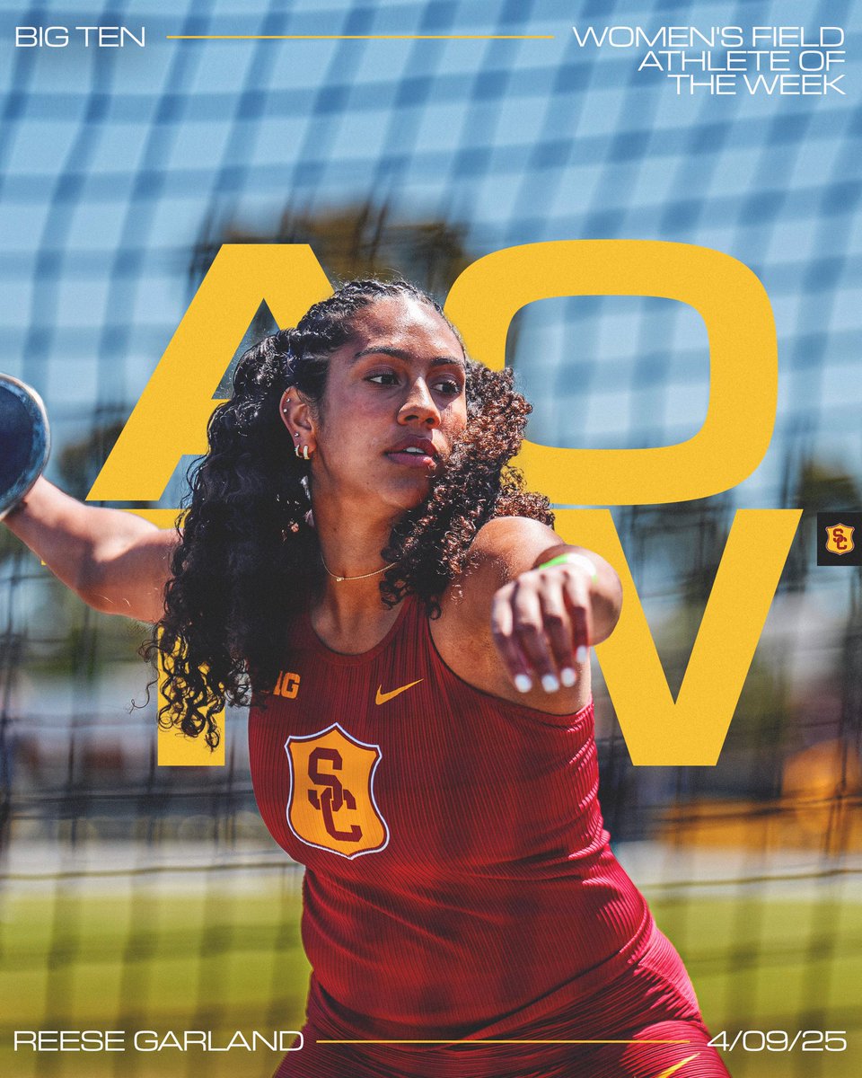USC_Track_Field's tweet photo. Congratulations to @RGarland_2023 on being named the @BigTen Women’s Field Athlete of the Week after setting a PR and conference lead in the discus throw 🏆 https://t.co/OarXoAFkU9