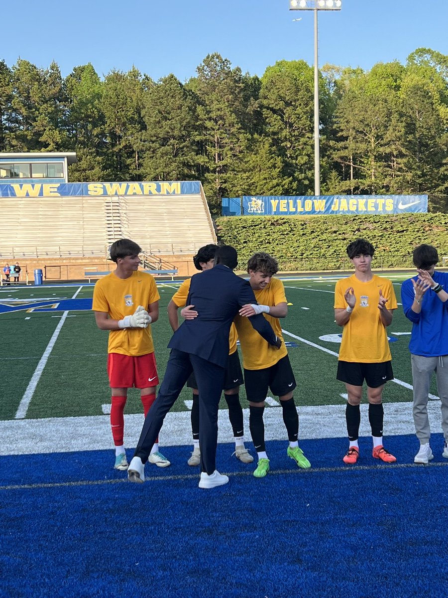 FMHS_Soccer's tweet photo. Proud of our seniors and Congratulations to Rory Nowicki on winning the 2025 Carter Sink award.Thank you to all our families for the contributions toward Fort Mill Men’s Soccer..⚽️🐝 #OneFamily #Believe #WeAreFortMill https://t.co/W1syld2Gg3