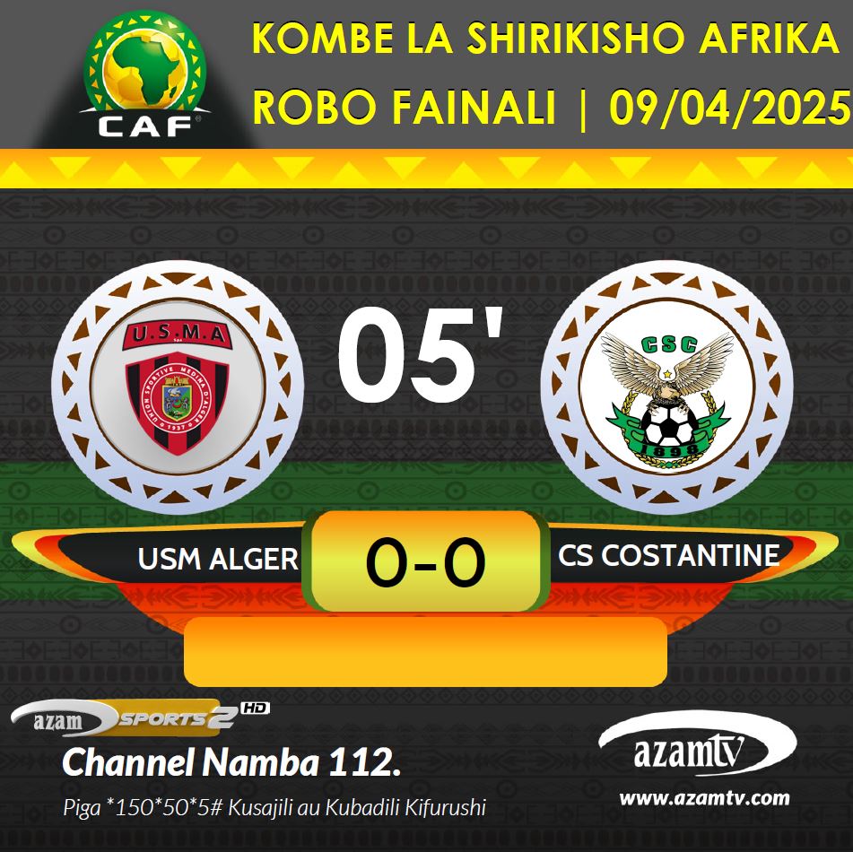 azamtvtz's tweet photo. 05’ | #CAFCC
RS Berkane 0-0 ASEC Mimosas (Agg: 1-0)
USM Alger 0-0 SC Costantine (Agg: 1-1)
LIVE #AzamSports1HD na #AzamSports2HD
#CAFConfederationCup #CAFCC #KombeLaShirikishoAfrika #CCC #RSBerkane #USMAlger #ASECMimosas #CSCostantine
@CAFCLCC https://t.co/e25O7y46GH