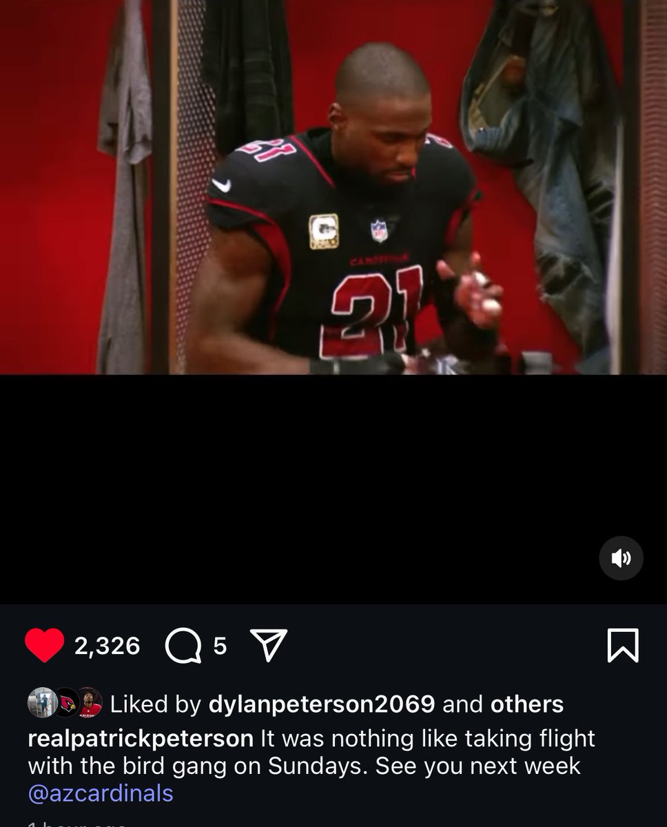 MervinBusanut's tweet photo. #AZCardinals Legend and Future Hall of Fame Cornerback Patrick Peterson has been posting several vignettes of his time in Arizona followed by this one today with the caption;

“It was nothing like taking flight with the bird gang on Sundays. See you next week @azcardinals” 👀👀👀 https://t.co/HueglAQHcr