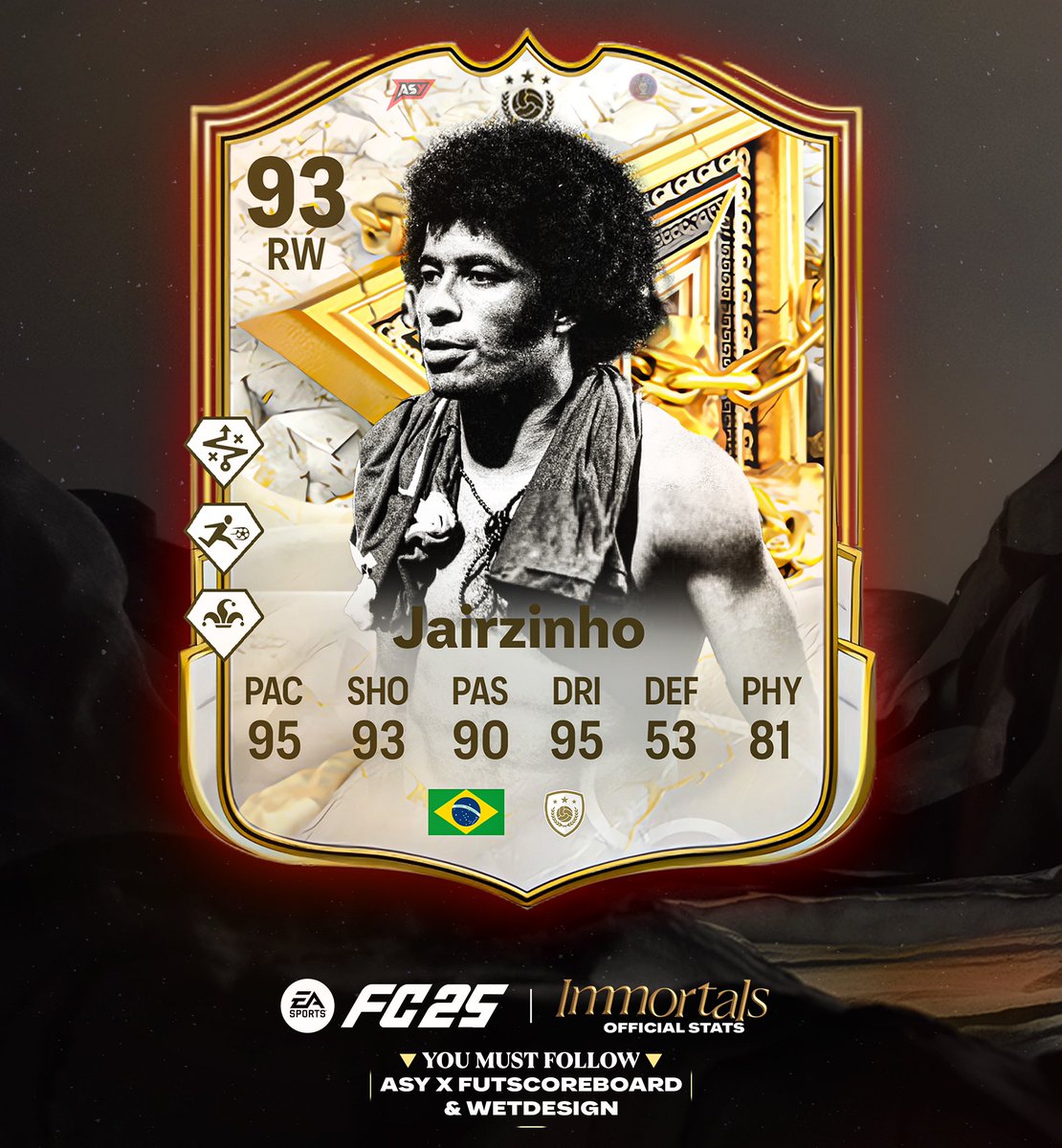 WetDesignFUT's tweet photo. 🚨 JAIRZINHO 🇧🇷 IMMORTALS OFFICIAL CARD ✅

OFFICIAL STATS &amp; PS+ ✅ https://t.co/dLwbeQphtM