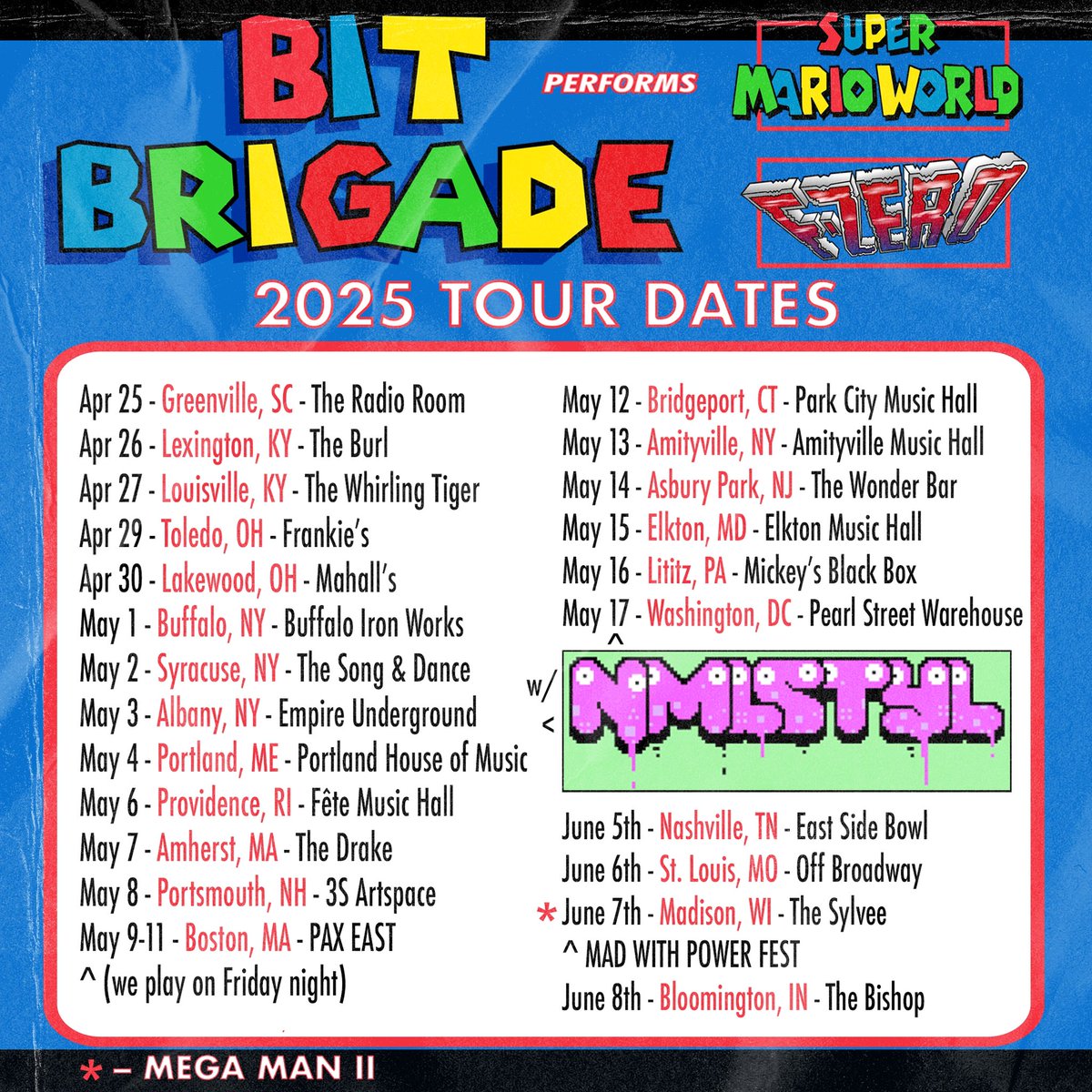 Another tour rapidly approaches!  Really excited to announce that <a href="/nmlstyl/">ηmlstyl</a> will be joining us on this next run!  Plus a return to <a href="/pax/">PAX</a> East!  We'll be playing on the Friday night (not sure the time!).  Please grab advance ticket through our webiste - bitbrigade.net/tour.html