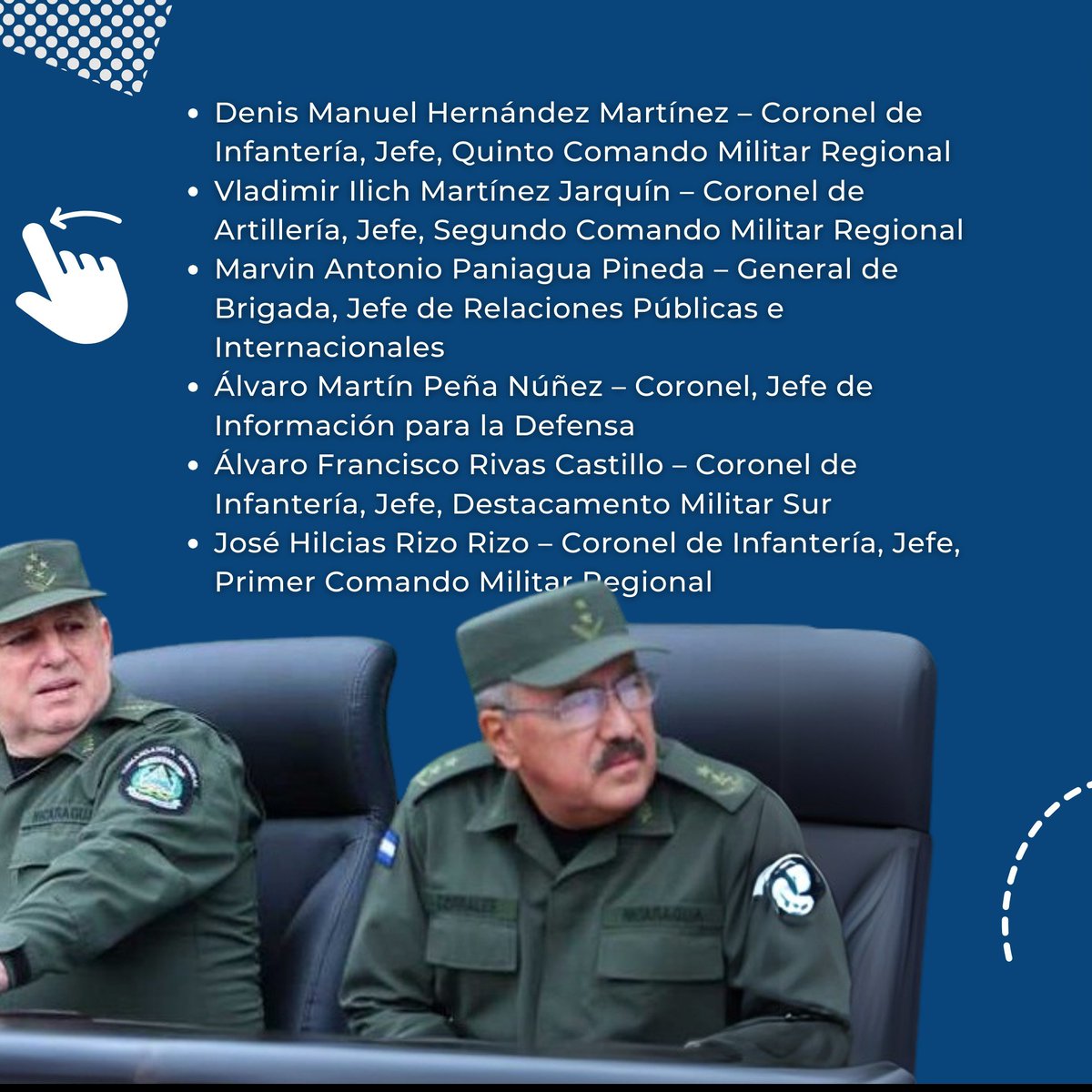 📢 La represión en #Nicaragua tiene rostros y nombres.

❗️El informe del GHREN 2025 señala entre otros a: 
- Altos Mandos del Ejército de Nicaragua
- Poder Judicial
- Juventud Sandinista 19 de julio
- Sistema Penitenciario

Conócelos 📷 ⤵