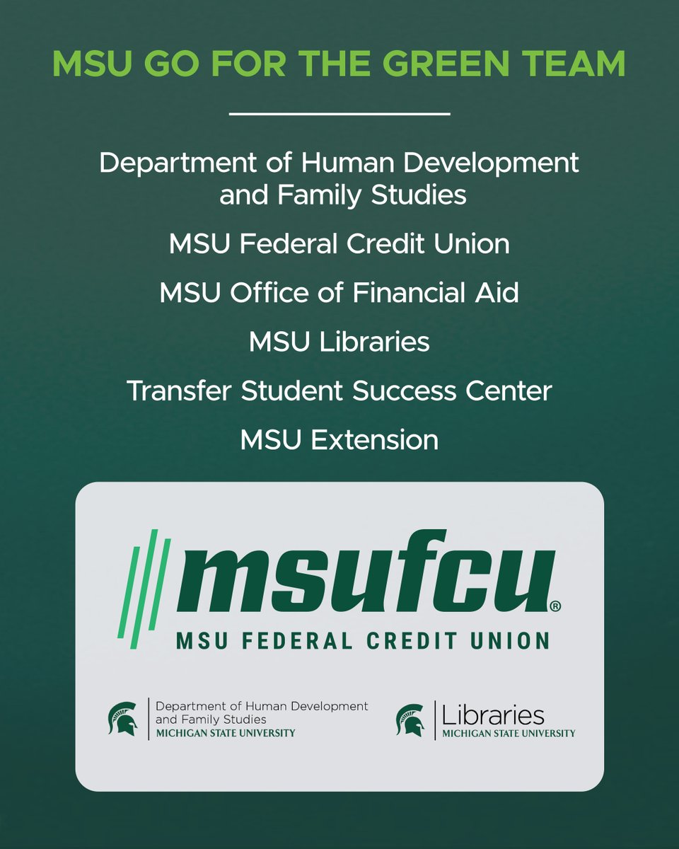 MSUHDFS's tweet photo. Enjoy complimentary food, drinks and prizes while you enter for a chance to earn scholarships and learn how to manage your finances at the Go for the Green Resource Fair, Wednesday, April 16, 6-8 p.m. Learn more: https://t.co/yo1ZadZNt8 #MSUHDFS #MSUSocialScience #Go4Green https://t.co/TdG5yieZGJ