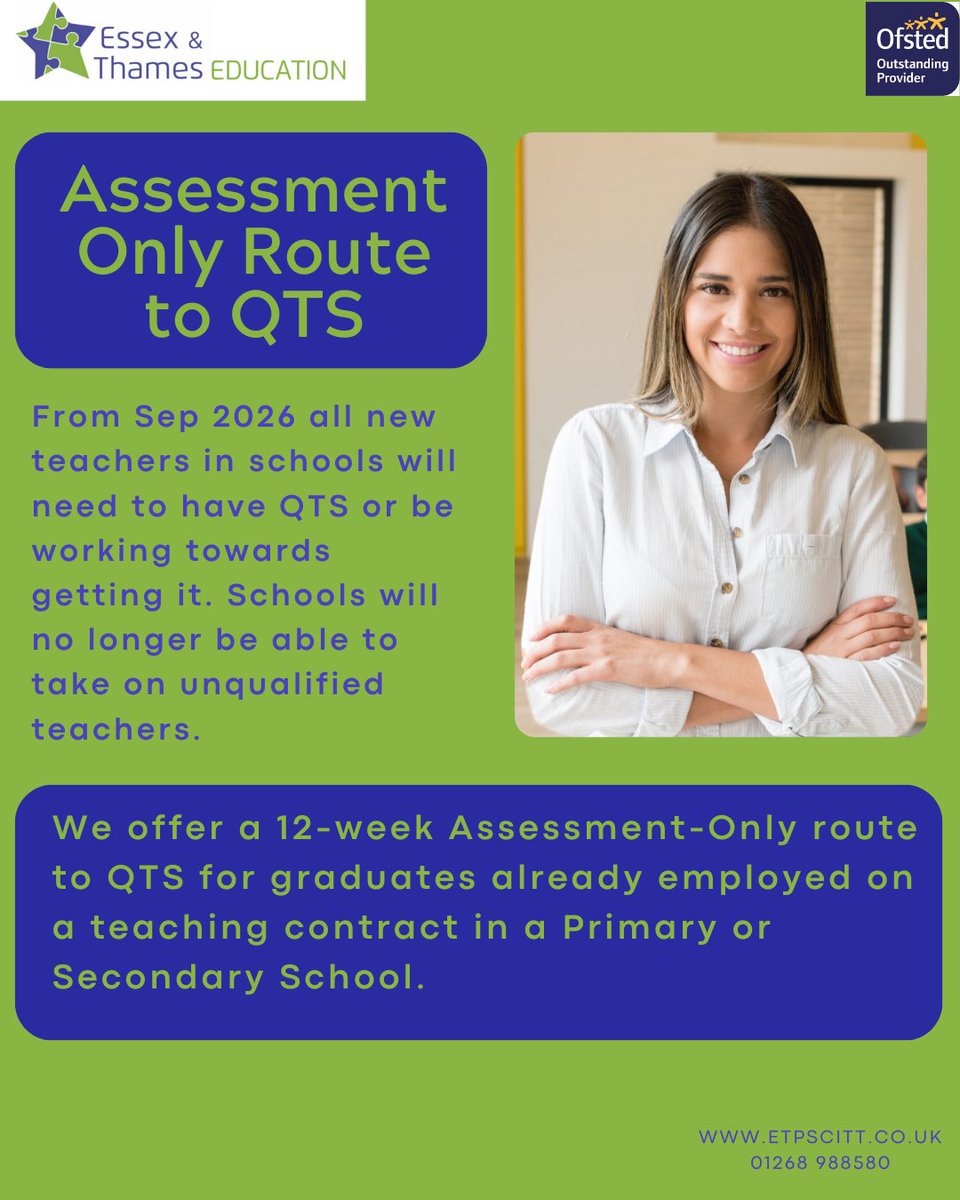 Work in a school as an unqualified teacher? Did you know you can get QTS in only 3 months via an assessment-only route?

More information here -> etpscitt.co.uk/our-courses-pg…

#traintoteach #teachinessex #qts #assessmentonly #teachertraining
