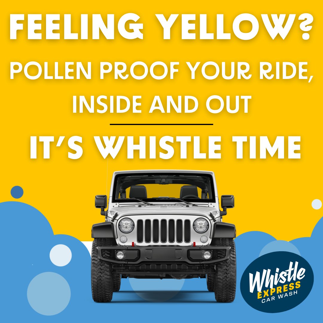 Feeling yellow? Time for a reset.

Pollen doesn’t just cover your car—it clouds your mood. Whistle away the yellow and roll into a cleaner, brighter headspace. Inside and out, we’ve got you covered.

It’s not just a wash.
It’s a mood overhaul.
It’s Whistle Time.

#WhistleExpress