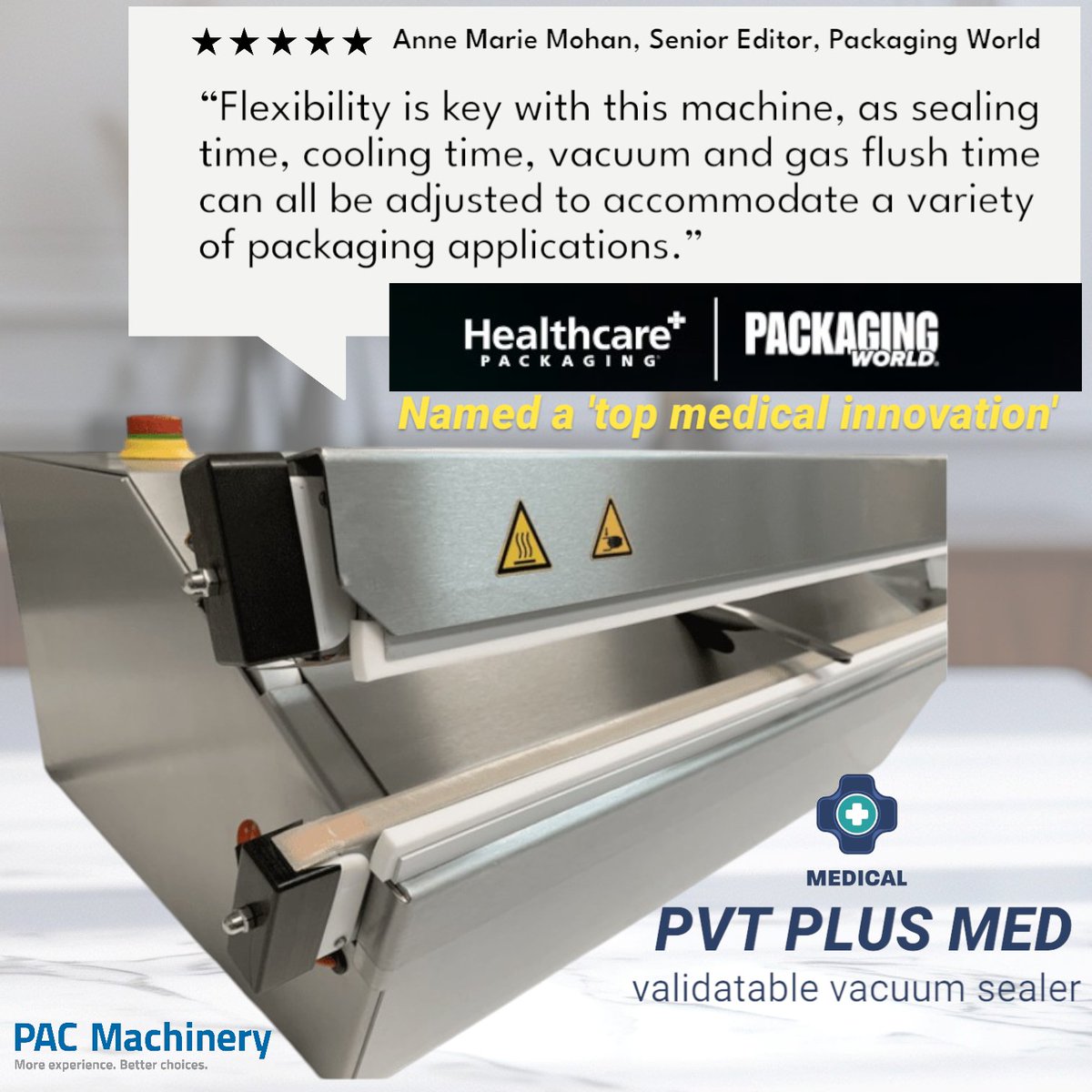 PAC Machinery (@pac_machinery) on Twitter photo Did you hear the #packaging industry, specifically <a href="/packagingworld/">Packaging World</a>, recognized the PAC Machinery PVT Plus Med #Medical Sealer as a 'Top Medical Innovation' Learn more here
pacmachinery.com/pvt-plus-med-m⦠Did you hear the #packaging industry, specifically <a href="/packagingworld/">Packaging World</a>, recognized the PAC Machinery PVT Plus Med #Medical Sealer as a 'Top Medical Innovation' Learn more here
pacmachinery.com/pvt-plus-med-mā¦