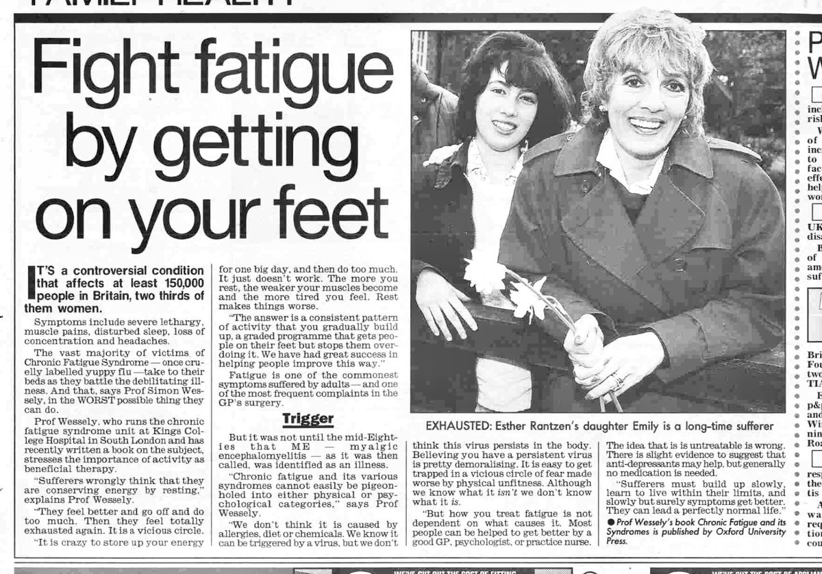 RFH1955's tweet image. The Daily Mirror, UK. 9th April 1998. 

An article about a book that was about to be released by Simon Wessely.

#myalgicencephalomyelitis #cfsme #myalgice #mecfs