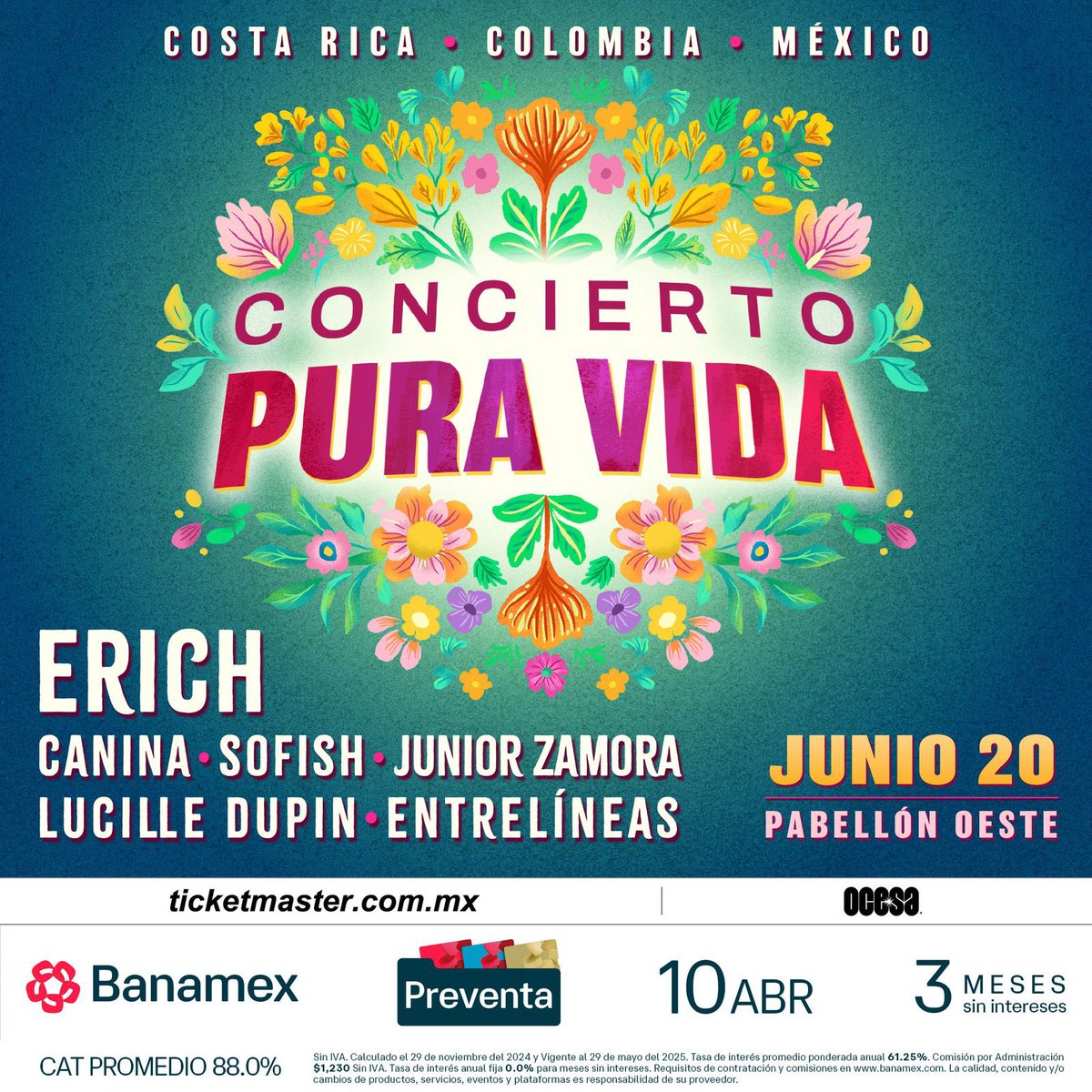 ¡México, volvemos! 🇲🇽❤️‍🔥
Gracias a <a href="/ocesa_total/">Ocesa Total</a> por invitarnos a este esperado regreso.
Nos vemos el 20 de junio en el Pabellón Oeste del Palacio de los Deportes.
Preventa Banamex: 10 de abril en ticketmaster.com.mx

#Entrelineas #ConciertoPuraVida