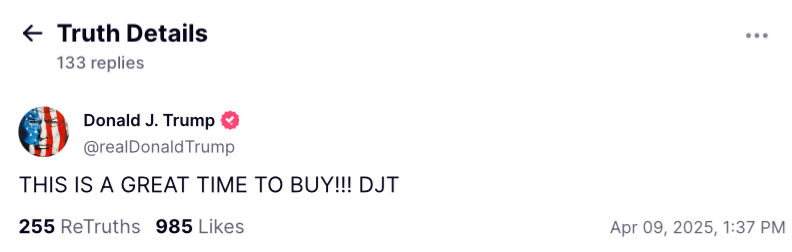 Trump announcing to his cult (truth social) to buy a few hours before he announces the pause in tariffs... I am out of words for how corrupt this administration is.