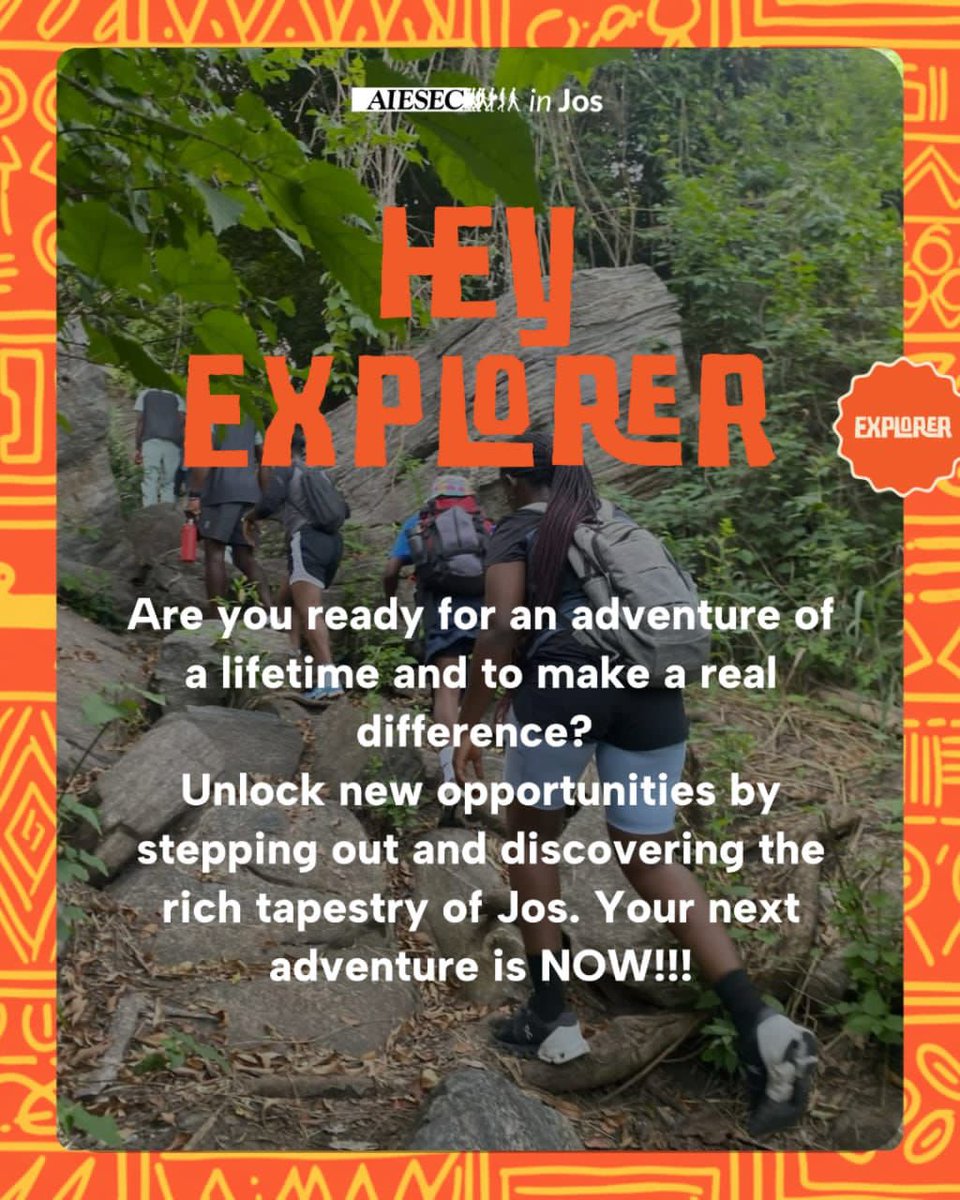 DeeUyogirl's tweet photo. Jos is trending — but what if you could do more than watch from your screen?
Spend 2 unforgettable weeks as a National Volunteer with AIESEC:
Make real impact, enjoy free housing and meals, and explore Plateau's beauty.
#HeyExplorer #NationalHero #TravelForImpact https://t.co/ZgPWQGKUQk
