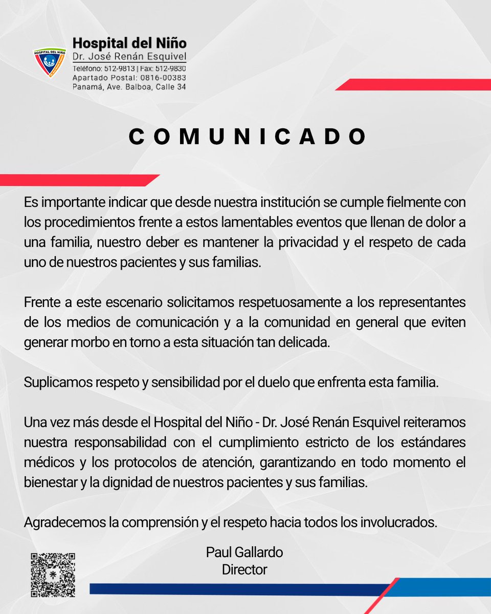 Comunicado del Hospital del Niño - Dr. José Renán Esquivel.

Nota Completa:
hn.sld.pa/comunicado-2/
