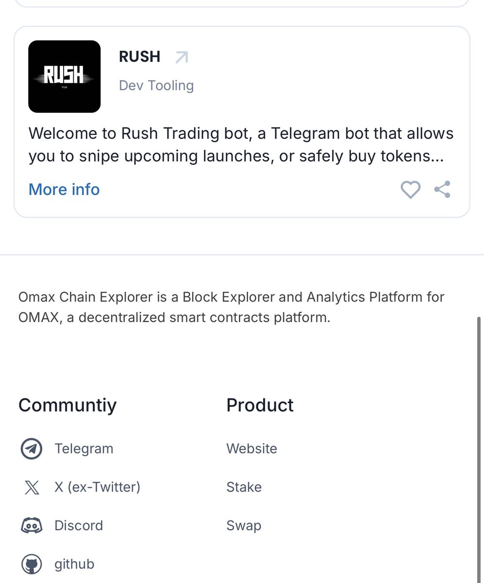 RUSH . FUN ~ MULTICHAIN ECOSYSTEM (@rushfunonloopch) on Twitter photo Rush Trading bot now listed on <a href="/omaxchain/">OMAX COIN</a> explorer 
Link - omaxscan.com/apps/
Bot link - t.me/rush_omax_trad…
#Rushfun #Tradingbot #Sniper #Omax #explorer <a href="/omaxchain/">OMAX COIN</a> <a href="/OmaxWhale/">OMAX Whale 🐳🐋</a> 
Rushfun - t.me/RushFunEcosyst… Rush Trading bot now listed on <a href="/omaxchain/">OMAX COIN</a> explorer 
Link - omaxscan.com/apps/
Bot link - t.me/rush_omax_trad…
#Rushfun #Tradingbot #Sniper #Omax #explorer <a href="/omaxchain/">OMAX COIN</a> <a href="/OmaxWhale/">OMAX Whale 🐳🐋</a> 
Rushfun - t.me/RushFunEcosyst…