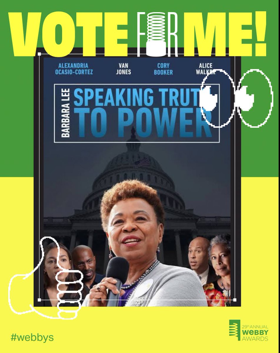 We’re nominated! 🏆🎥
Our <a href="/naacpimageaward/">NAACP Image Awards®</a> winning film <a href="/truthpowermovie/">Speaking Truth to Power Movie</a> is up for Best Documentary in <a href="/TheWebbyAwards/">The Webby Awards</a> 

🗳️ Vote for the People’s Voice Award:
vote.webbyawards.com/PublicVoting?#…

Let’s lift up <a href="/BarbaraLee_CA/">Barbara Lee</a> story louder than ever. ✊🏽

#Webbys #BarbaraLee #Documentary