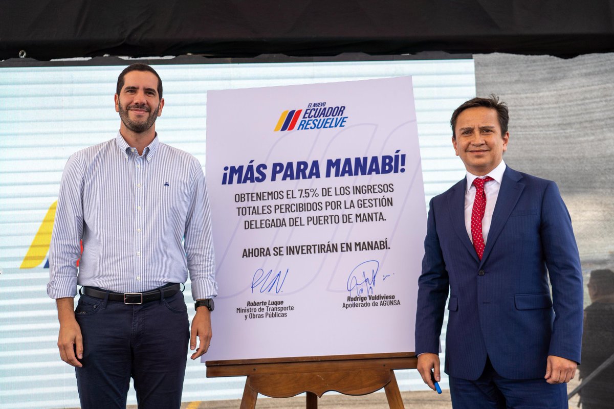 ¡GANÓ MANABÍ, GANÓ MANTA!

Luego de muchos análisis técnicos, conversaciones y negociaciones con AGUNSA, y después de cumplir con todas las exigencias legales, hoy firmamos la adenda que incrementa los ingresos por concepto de regalías del 3 % al 7,5 %, y en la que se renegocian