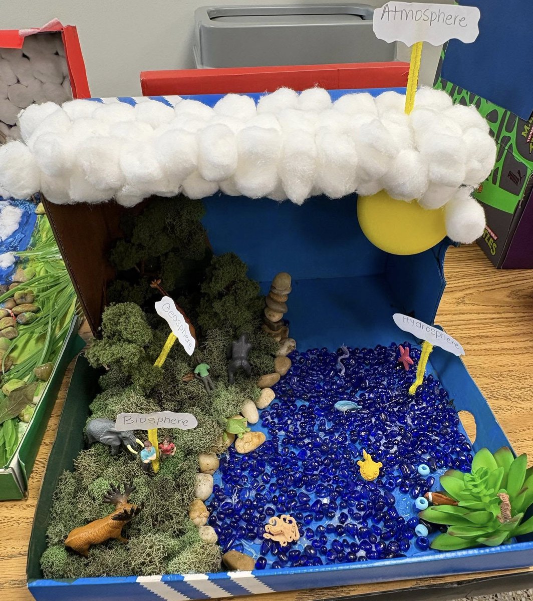 MobilePublicSch's tweet photo. Fifth-graders at Holloway Elementary did a fantastic job on science projects that represented the four spheres of earth: Geosphere (land), Hydrosphere (water), Atmosphere (air) and Biosphere (living things). You can tell they worked hard on these! #GrowingGREATNESS https://t.co/QW8A709RnN