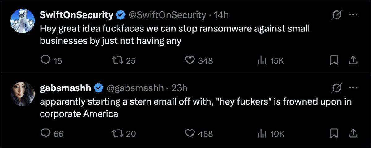 .<a href="/gabsmashh/">gabsmashh</a> roasting <a href="/SwiftOnSecurity/">SwiftOnSecurity</a> 🔥🍿