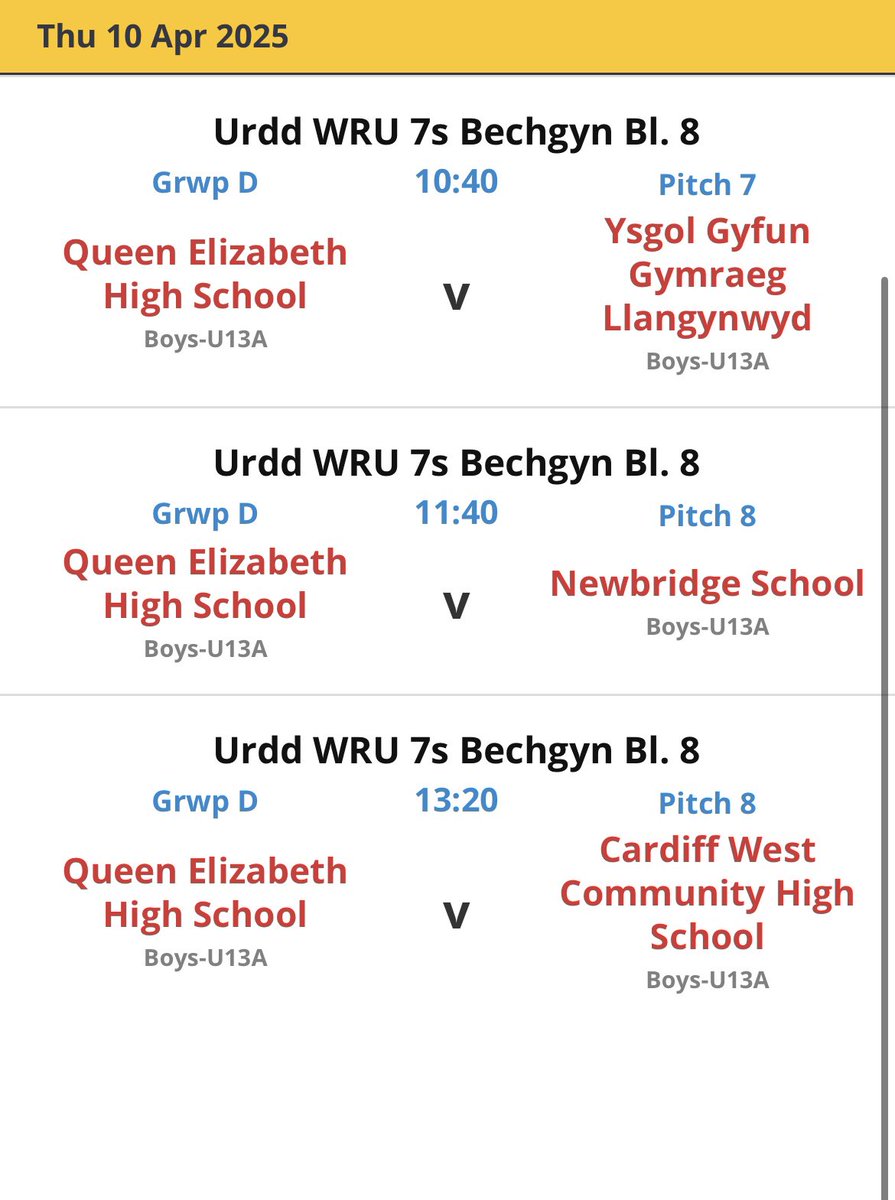 QEHS PE (@qehspe5x60) on Twitter photo Good luck to our year 8 rugby squad who play in the <a href="/UrddWRU7/">7 Bob Ochr Urdd WRU 7s</a> tournament tomorrow in Cardiff. Early to bed please boys, meet at school bus bay 7.15am! 🚌🏉 <a href="/GwionQEHS/">Gwion Jones</a> Good luck to our year 8 rugby squad who play in the <a href="/UrddWRU7/">7 Bob Ochr Urdd WRU 7s</a> tournament tomorrow in Cardiff. Early to bed please boys, meet at school bus bay 7.15am! 🚌🏉 <a href="/GwionQEHS/">Gwion Jones</a>