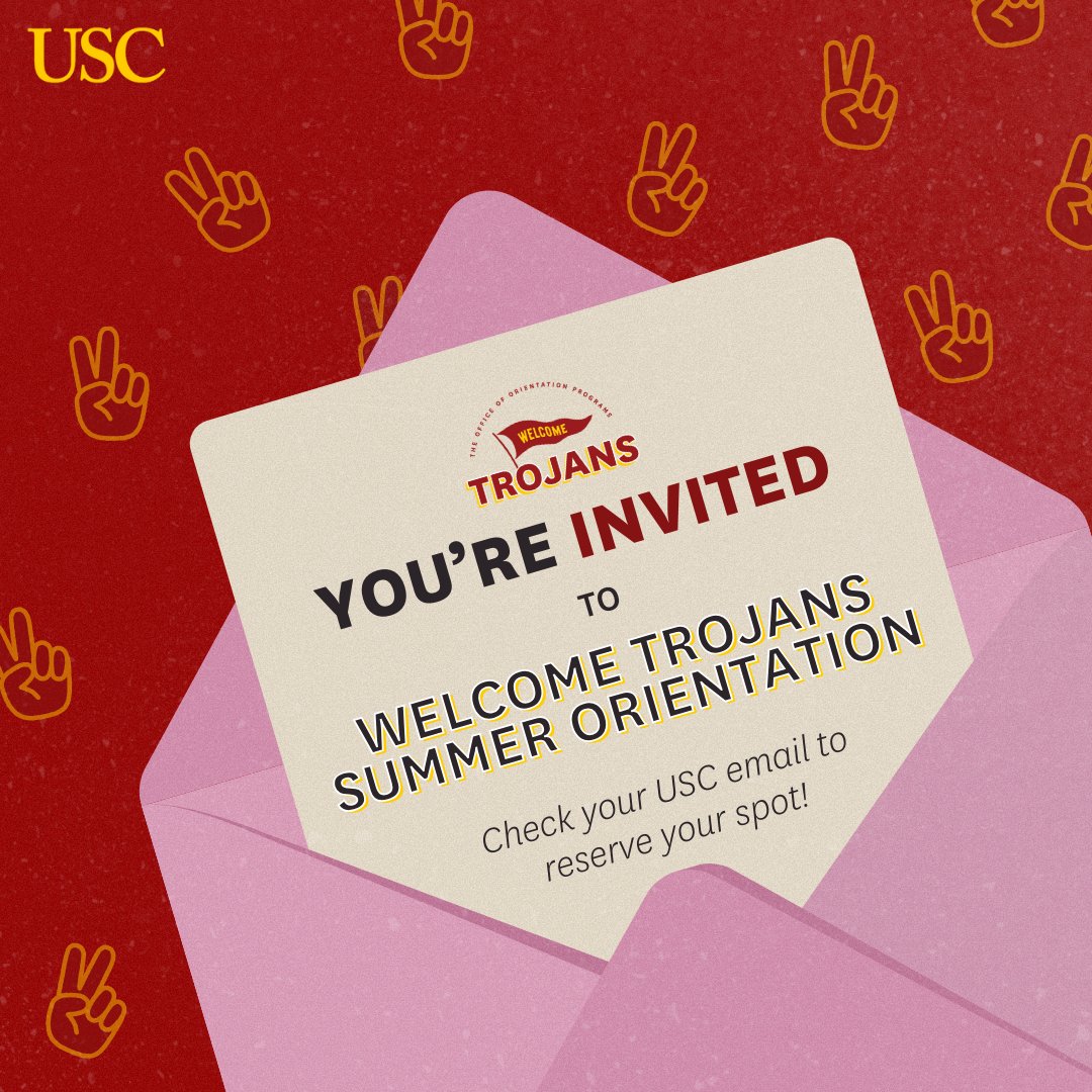 WelcomeTrojans's tweet photo. You're invited to our Welcome Trojans Summer Orientation! All students who have committed to enroll will receive an email invitation to our orientation program, designed to enrich your transition to USC! Check your USC email and reserve your spot! ☀️ https://t.co/bmOsqIyhaa