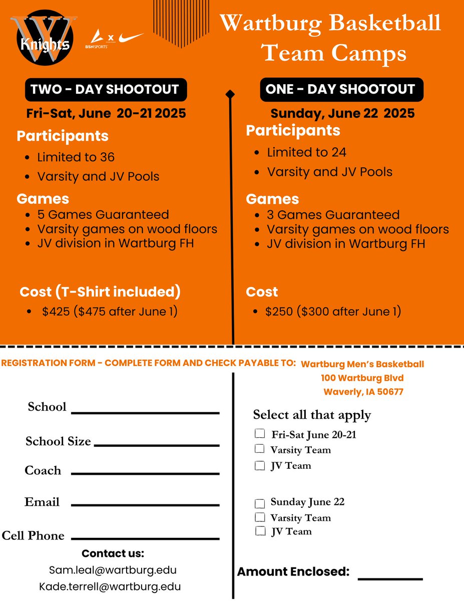 Wartburg Men's Basketball (@wartburgmbball) on Twitter photo High School Team Camp this summer! Reach out to Coach Leal if interested: sam.leal@wartburg.edu High School Team Camp this summer! Reach out to Coach Leal if interested: sam.leal@wartburg.edu