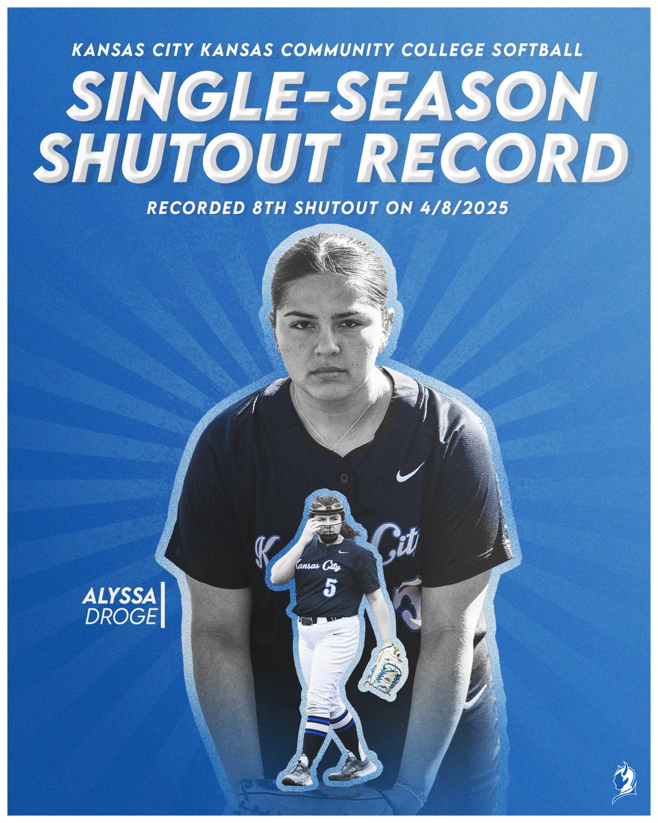 Alyssa Droge set a new KCKCC Softball single-season shutout record yesterday as the Blue Devils mercy-ruled the Moberly Area Greyhounds in game one, 12-0. Congrats, Alyssa! 🎉🔥🔵😈

#KCKCCProud #HornsUp