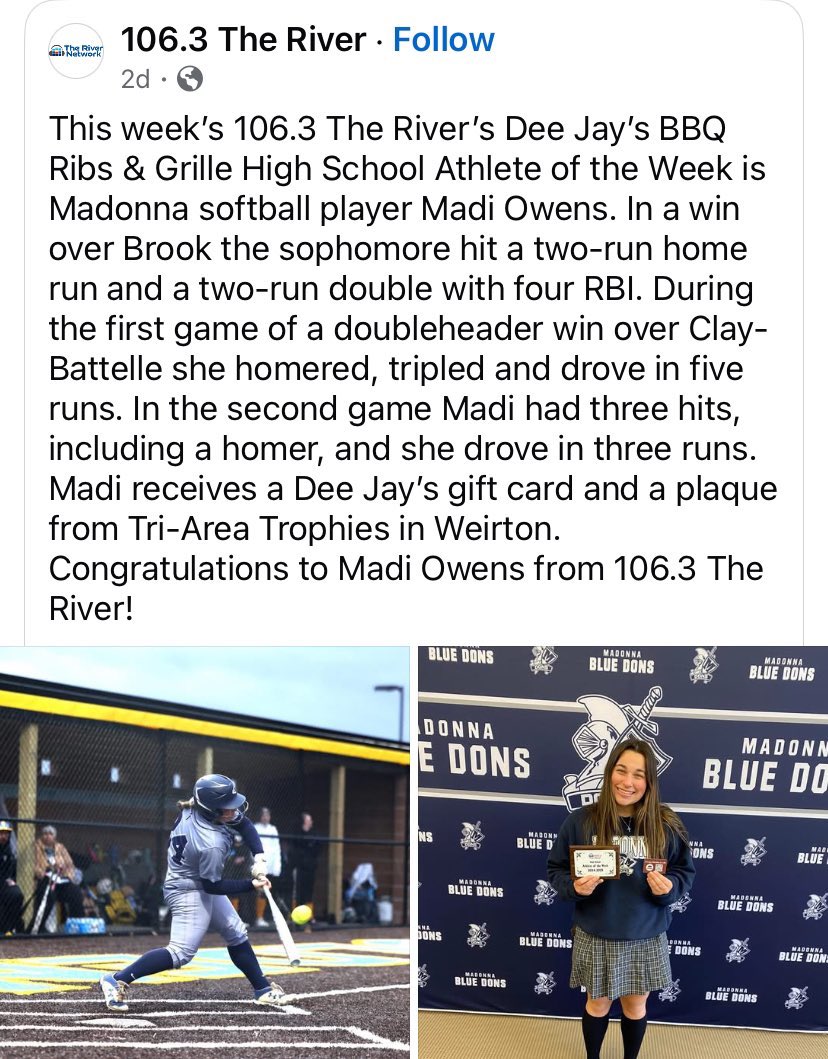 Congratulations to <a href="/madisonowens24/">Madison Owens</a> on being named player of the week! 💪🥎🔥