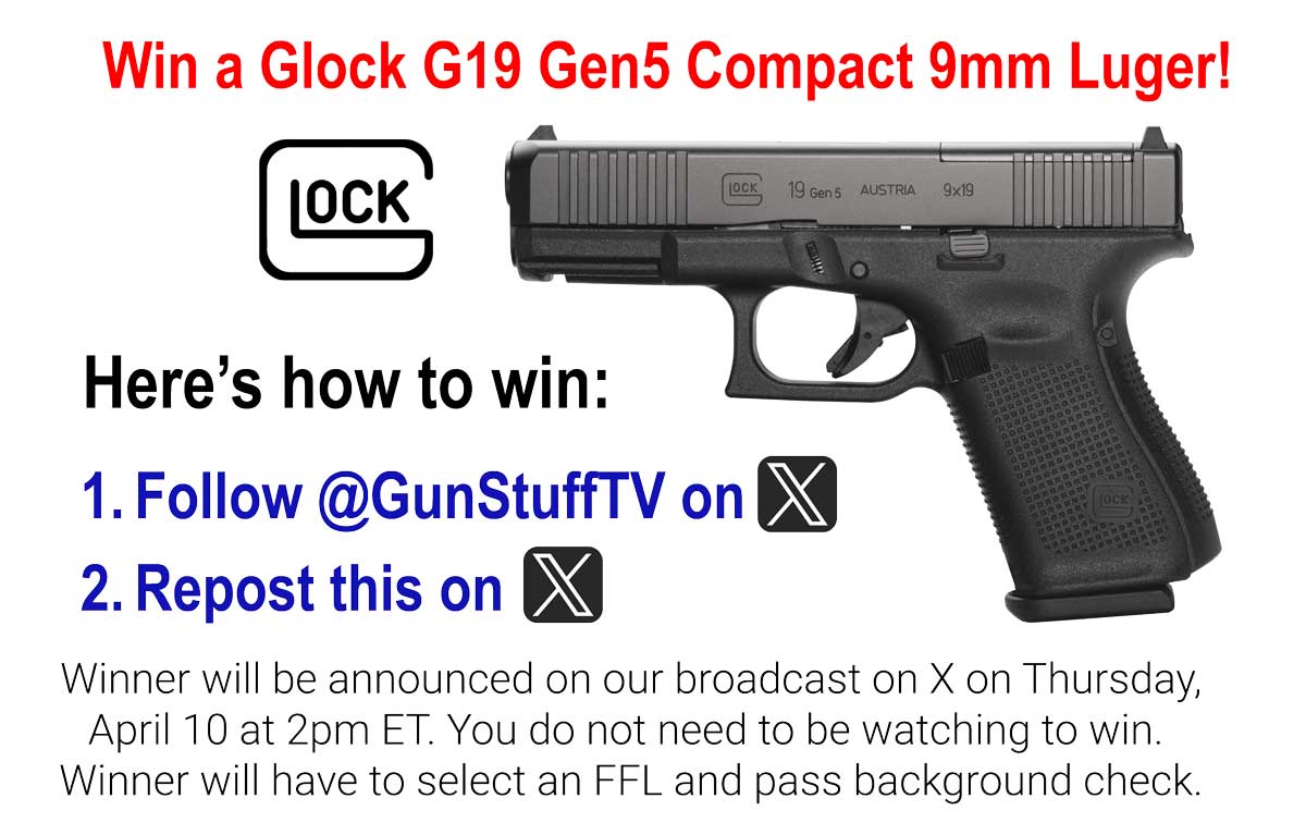 GunStuff TV (@gunstufftv) on Twitter photo It's happening tomorrow - we are giving away a Glock 19. You have to be in it to win it. Just follow <a href="/GunStuffTV/">GunStuff TV</a> and repost to be in the running... It's happening tomorrow - we are giving away a Glock 19. You have to be in it to win it. Just follow <a href="/GunStuffTV/">GunStuff TV</a> and repost to be in the running...