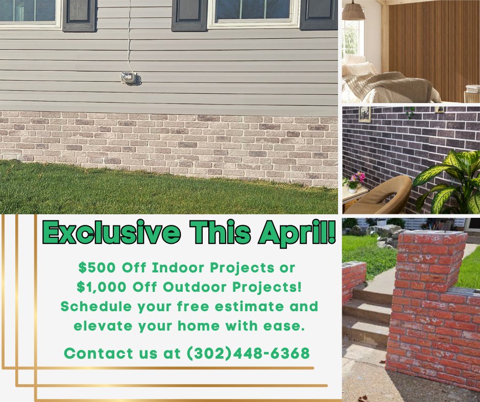 GcMakeovers's tweet image. 🎉Don’t miss out on our amazing sale—stunning brick and wood panels just waiting to enhance your space! 🎉 Visit gcmakeovers.com to get started! 🏡Follow us for exciting promotions, updates on our latest projects, and new materials! #AprilPromo #StuccoPanels #GCMakeovers