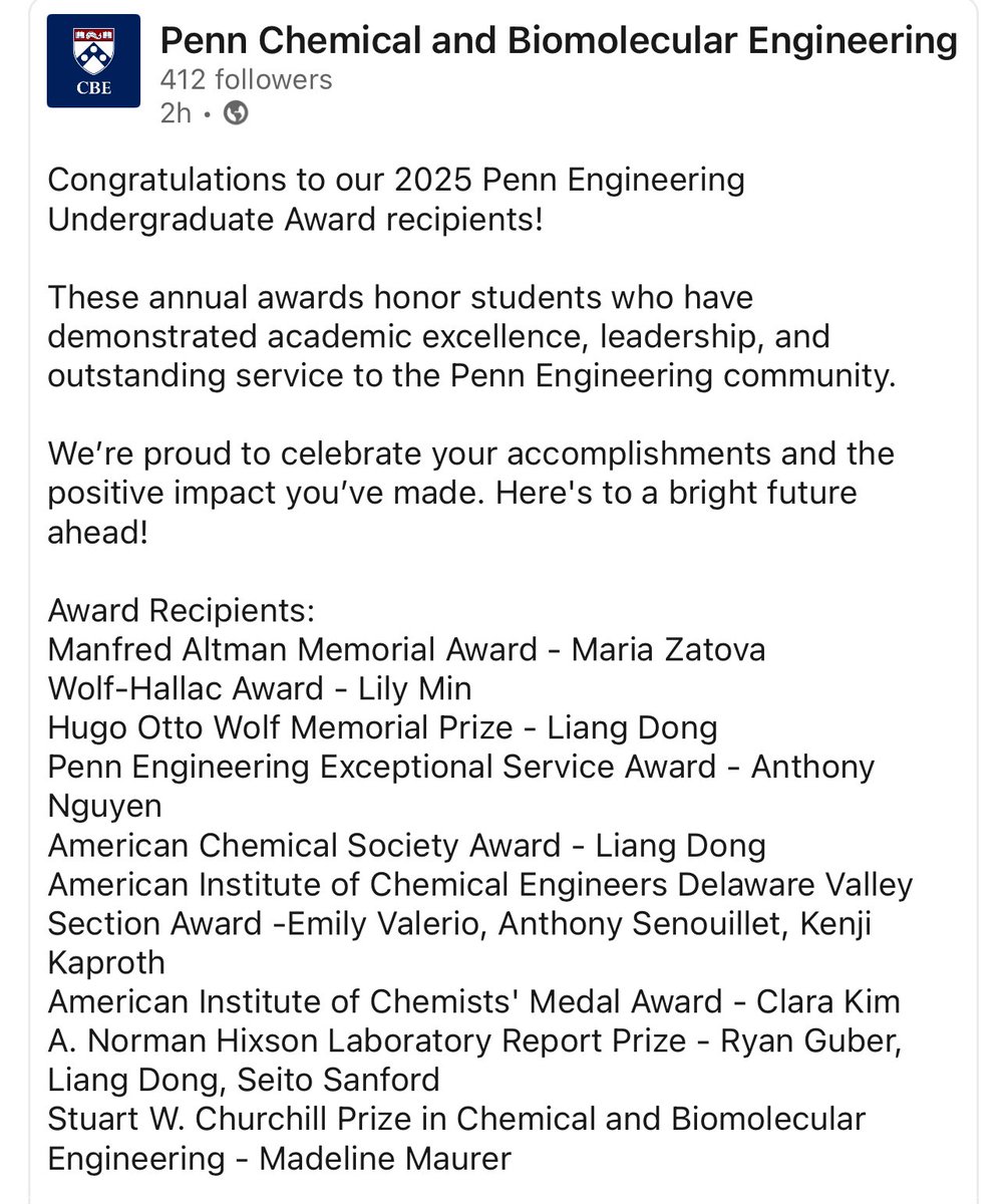 Xue Sherry Gao (@xuesherrygao) on Twitter photo Huge Congratulations to our lab second year undergraduate Maria Zotova on wining the 2025 Manfred Altman Memorial Award <a href="/Penn/">Penn</a> <a href="/PennEngineers/">Penn Engineering</a> <a href="/CBE_Penn/">Chemical and Biomolecular Engineering, Penn</a>! Huge Congratulations to our lab second year undergraduate Maria Zotova on wining the 2025 Manfred Altman Memorial Award <a href="/Penn/">Penn</a> <a href="/PennEngineers/">Penn Engineering</a> <a href="/CBE_Penn/">Chemical and Biomolecular Engineering, Penn</a>!