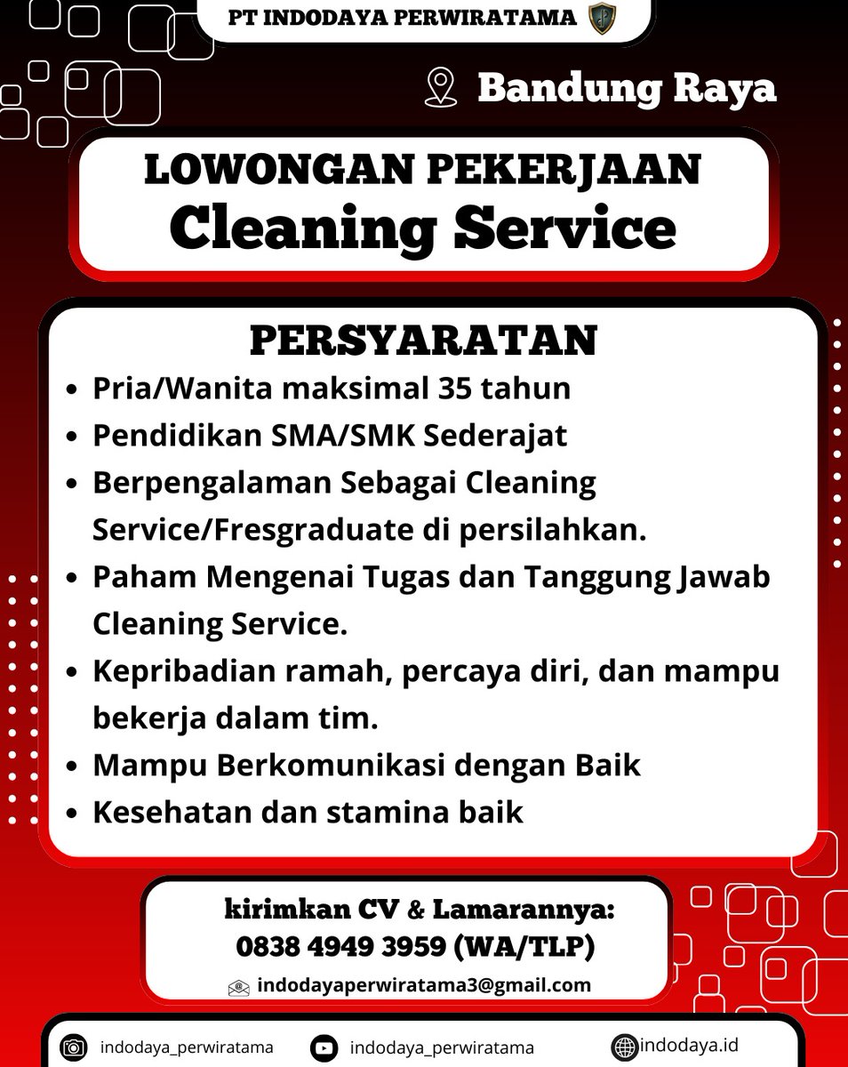 brgkali minat.. cukup kirim cv k no 0838 4949 3959 tanpa biaya admin.. inshaallah amanah.. 🙏🏻🙏🏻
Penempatan BDG RAYA

#Info #loker #lowongan #kerja #satpam #security #karawang #klarikarawang #GratisTanpaBatas #semuaorang #SEGERA #Tanpa #Biaya #Admin #InshaAllah #amanah #indo