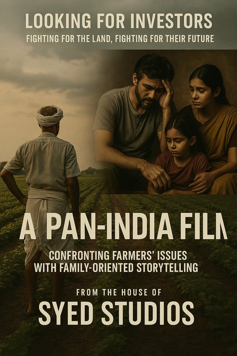 Syed1Anwar's tweet photo. We’re creating a pan-India film rooted in the struggles of farmers and a family fighting to survive.
Strong screenplay. Renowned cast. Real issues.
We’re looking for investors to join this meaningful project.

DM if you or someone you know is interested.
#FilmInvestment #PanIndia https://t.co/qPyh51PqUS