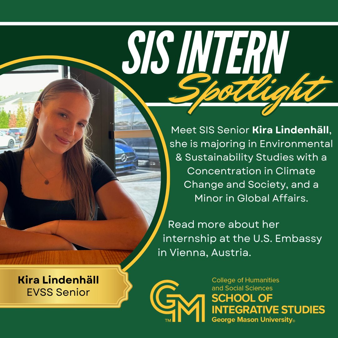 SIS_Mason's tweet image. 𝚂𝙸𝚂 𝙸𝚗𝚝𝚎𝚛𝚗 𝚂𝚙𝚘𝚝𝚕𝚒𝚐𝚑𝚝🌟𝙺𝚒𝚛𝚊 𝙻𝚒𝚗𝚍𝚎𝚗𝚑ä𝚕𝚕 • Meet SIS Senior Kira Lindenhäll, she is majoring in EVSS with a concen. in Climate Change &amp;amp; Society, and a Minor in Global Affairs. integrative.gmu.edu/articles/22061 #SISInternSpotlight #InternSpotlight #EVSS #SIS