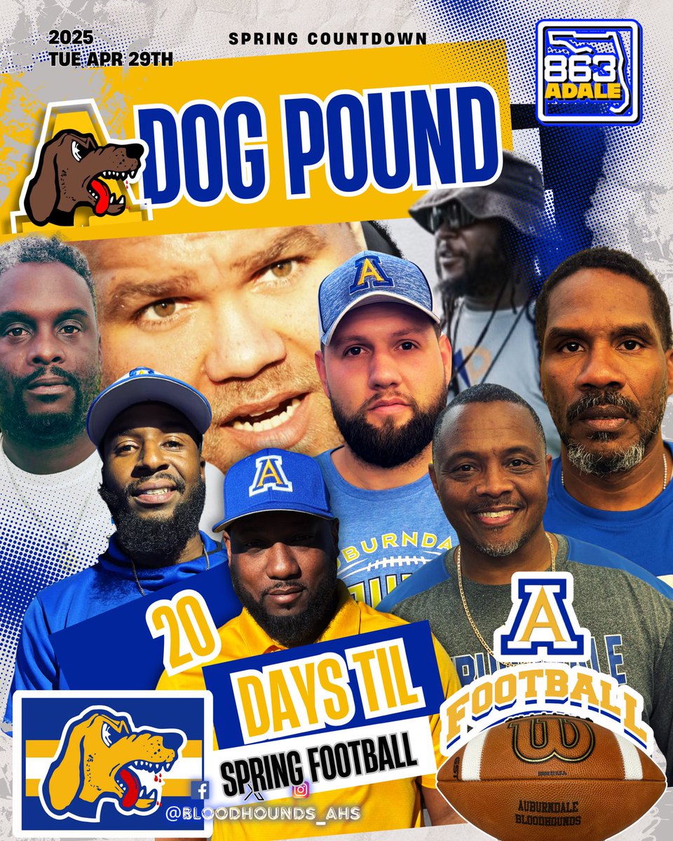 Bloodhounds_AHS's tweet photo. 2025 Varsity Football Spring Countdown 

20 Days Til’ Spring Football 
TUE APR 29th

#AuburndaleBloodhoundsFootball
#AuburndaleFootball
#BloodhoundsAHS
#BloodhoundPRIDE
#BloodhoundNation
#BlueVGold 
#ADALE863
#AdaleHounds 
#BloodhoundsFootball 
#Hounds
#GoHounds https://t.co/kQxnQPaPgs