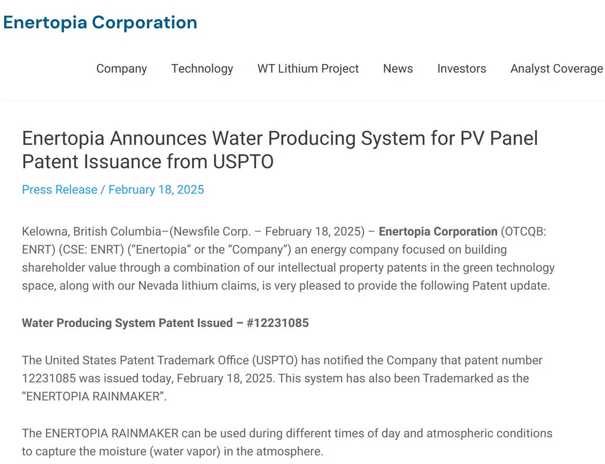 CrusaderStocks's tweet image. $ENRT New PATENT proves the ability to retro fit refrigeration and cooling systems around the world with a carbon free source of energy! ENRT's unit can be manufactured to fit virtually every size of refrigeration and or cooling system. #amazingbreakthrough #OTCQB #NEWS