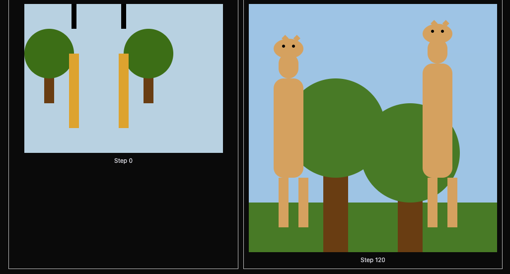 rosmine_b's tweet image. I trained a model with GRPO to generate better SVG images.

Here&apos;s improvement over 120 steps

More details below

prompt: Two tall giraffes are next to bare trees.