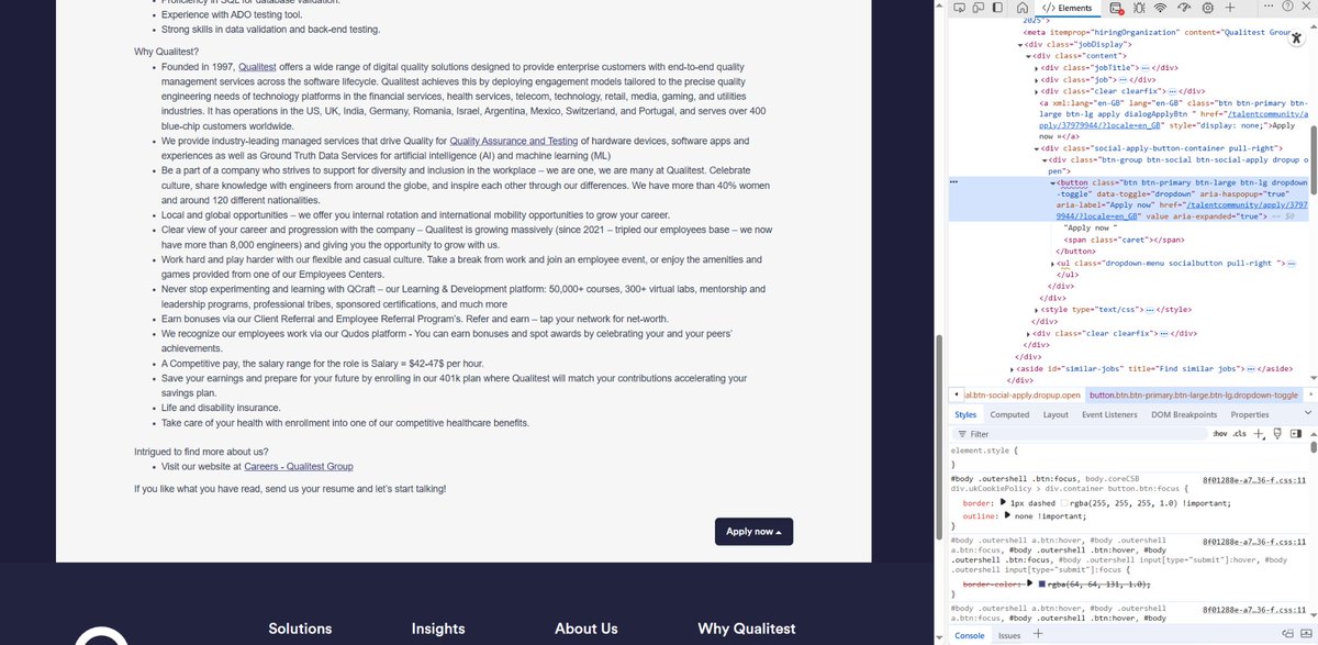 ZGrinders's tweet photo. @Qualitest I'm eager to apply for your tester position!

Ironically, your 'Apply Now' button seems to fail QA — it's a toggle without a working link (.../apply/379979944/?locale=en_GB).

Let’s fix bugs together - I’m ready to start ASAP!🤝 https://t.co/O0ICmhKzCl