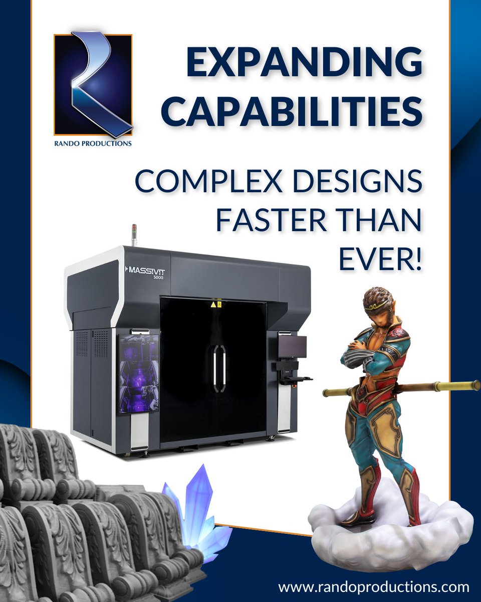 RandoProduction's tweet image. Precision, speed, and scale - our new Massivit 5000 3D printer delivers all three. Bringing 35+ years of entertainment expertise together with cutting-edge technology to create tomorrow's experiences today. 

#CustomFabrication #Entertainment #Innovation