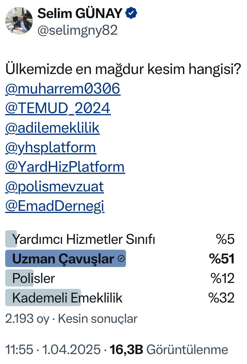 AYNI GEMİDEYİZ AMA AYNI HAKLARA SAHİP DEĞİLİZ..

#UzmanÇavuş'a Kadro yok, Sicil-Sağlık-Çalışma-Nöbet Yönetmeliği yok, Sosyal Tesislere giriş yok.

Bu adaletsizliğe son verilerek TSK Personeli arasında ÇALIŞMA BARIŞI sağlanmalıdır.
<a href="/alitilkici38/">Ali Tilkici 🇹🇷</a>
<a href="/TEMUD_2024/">TEMUD Türkiye Emekli Uzman Erbaşlar Derneği</a>
#UzmanÇavuş