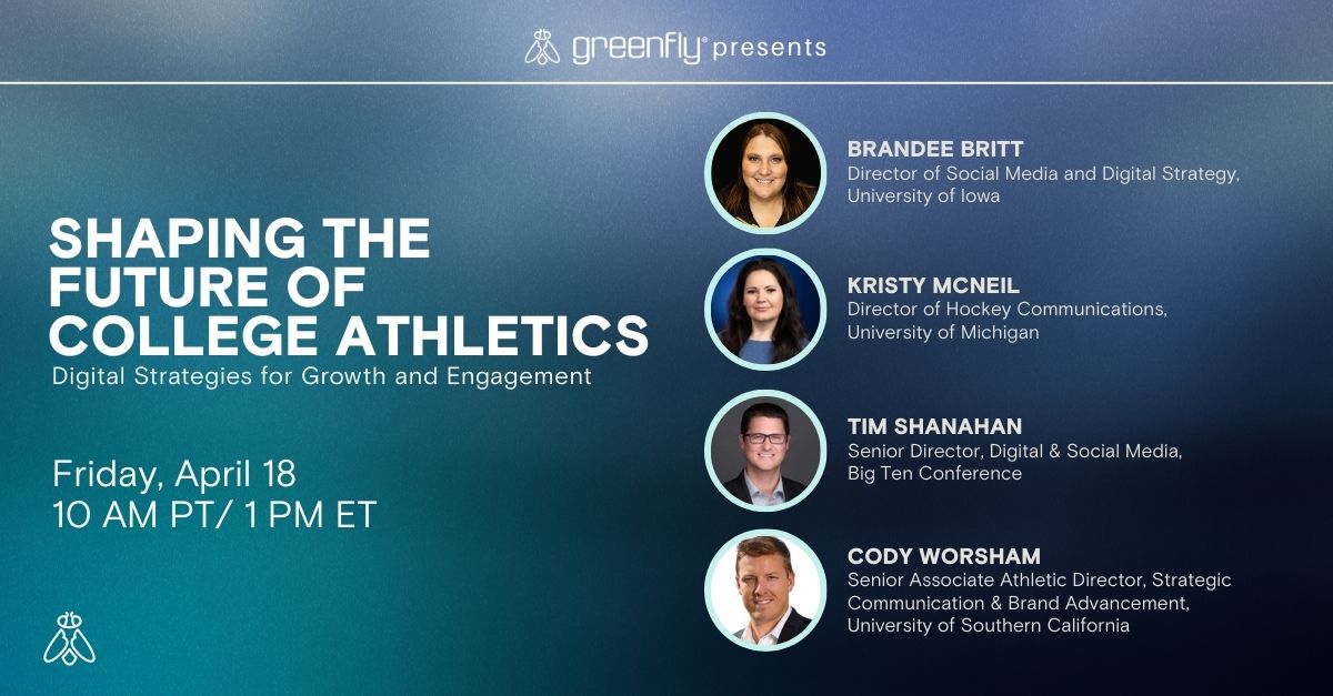 Greenfly (@greenfly) on Twitter photo 🚨 UPCOMING WEBINAR! 🚨
Got some heavy hitters booked for an April 18 conversation on short-form content strategy.
• <a href="/beebritt34/">Brandee Saunders (Britt)</a> // <a href="/TheIowaHawkeyes/">The Iowa Hawkeyes</a>
• Kristy McNeil // <a href="/UMichAthletics/">Michigan Athletics 〽️</a>
• <a href="/TShanny13/">Tim Shanahan</a> // <a href="/bigten/">Big Ten Conference</a>
• <a href="/CodyWorsham/">Cody Worsham</a> // <a href="/USC_Athletics/">USC Trojans</a>
🗓️ // grnf.ly/uigHb 🚨 UPCOMING WEBINAR! 🚨
Got some heavy hitters booked for an April 18 conversation on short-form content strategy.
• <a href="/beebritt34/">Brandee Saunders (Britt)</a> // <a href="/TheIowaHawkeyes/">The Iowa Hawkeyes</a>
• Kristy McNeil // <a href="/UMichAthletics/">Michigan Athletics 〽️</a>
• <a href="/TShanny13/">Tim Shanahan</a> // <a href="/bigten/">Big Ten Conference</a>
• <a href="/CodyWorsham/">Cody Worsham</a> // <a href="/USC_Athletics/">USC Trojans</a>
🗓️ // grnf.ly/uigHb