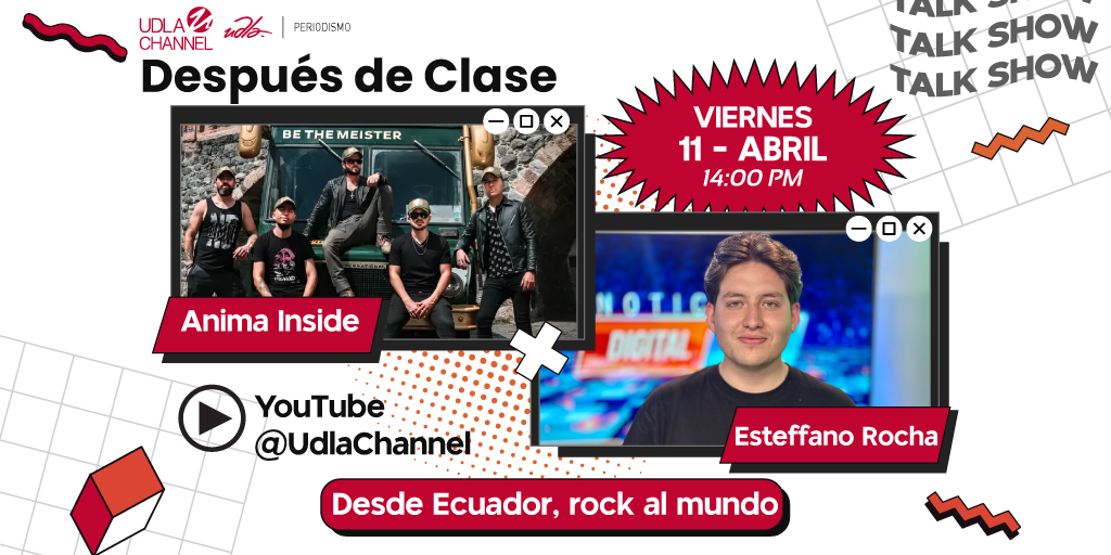 UdlaChannelEc's tweet photo. #DespuesDeClase | ¡Rock ecuatoriano para el mundo Este viernes, #AnimaInside nos cuenta su historia y cómo se prepara para tocar junto a Scorpions y Europe en el# MastersofRock en Quito. Además, nos revelan anécdotas de compartir escenario con KISS, Ozzy Osbourne y Aerosmith. ¡No te lo pierdas!
📅 11 de abril 2025
⏰14:00