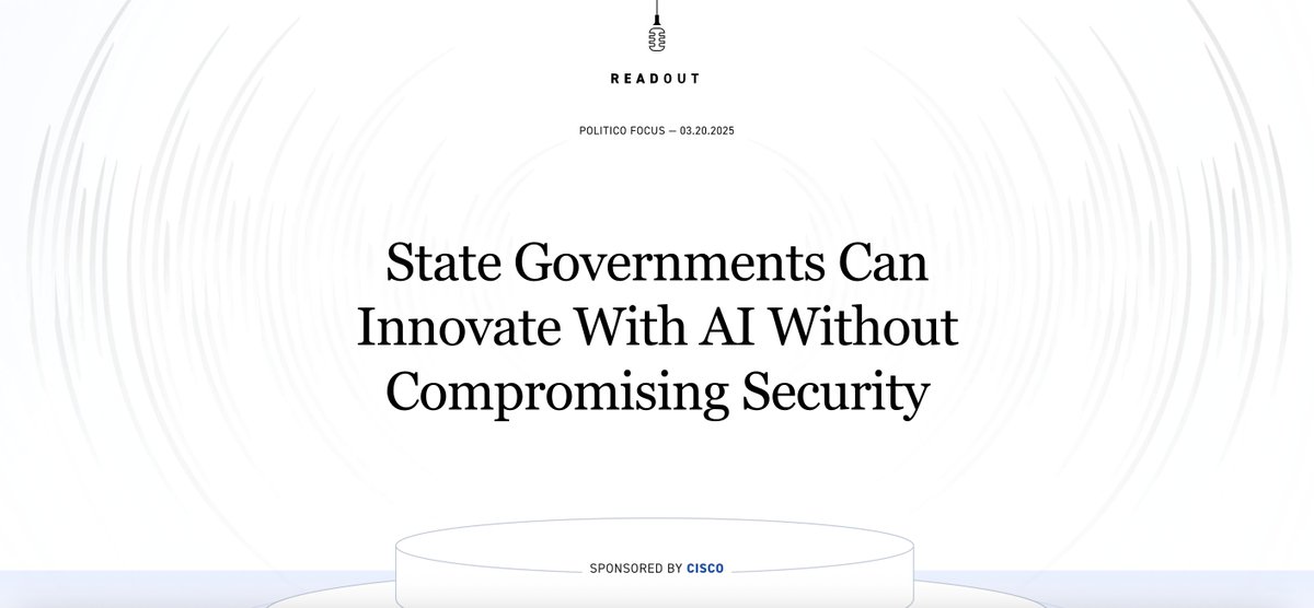 For state governments, achieving AI policy that balances innovation with protections to ensure public trust can prove difficult. Here are five key considerations: bit.ly/4ijGmLp <a href="/Cisco/">Cisco</a> sponsored content on @POLITICO.