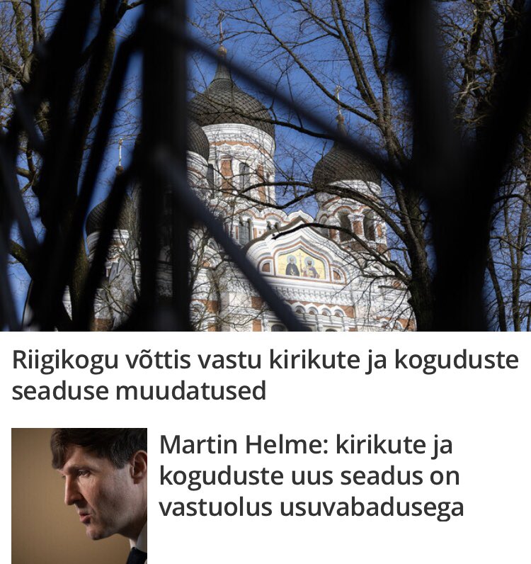 Vastu võeti seadus, mis ei pane Eestis kirikuid kinni ega keela mingeid uske. Küll aga seati piirangud igasugusele “usutegevusele”, mis seotud Venemaaga ja Putjaga ja ainukesed, kes kisama hakkasid, on Varro ja Martin? Ja see ei pane nende järgijatel mingeid häirekelli helisema?